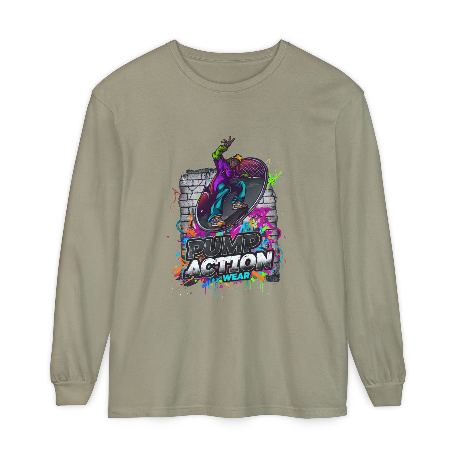 Skate Action Long Sleeve T-Shirt — Neon Skateboard Graphic - Image 33