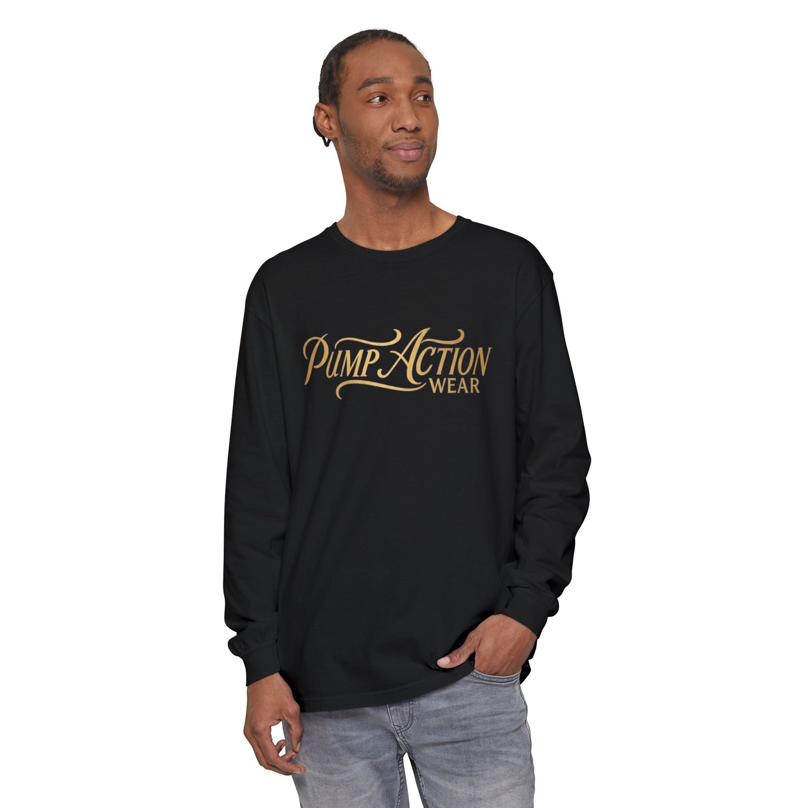 Pump Action Wear Long Sleeve Tee — Script Logo Graphic Shirt - Image 63