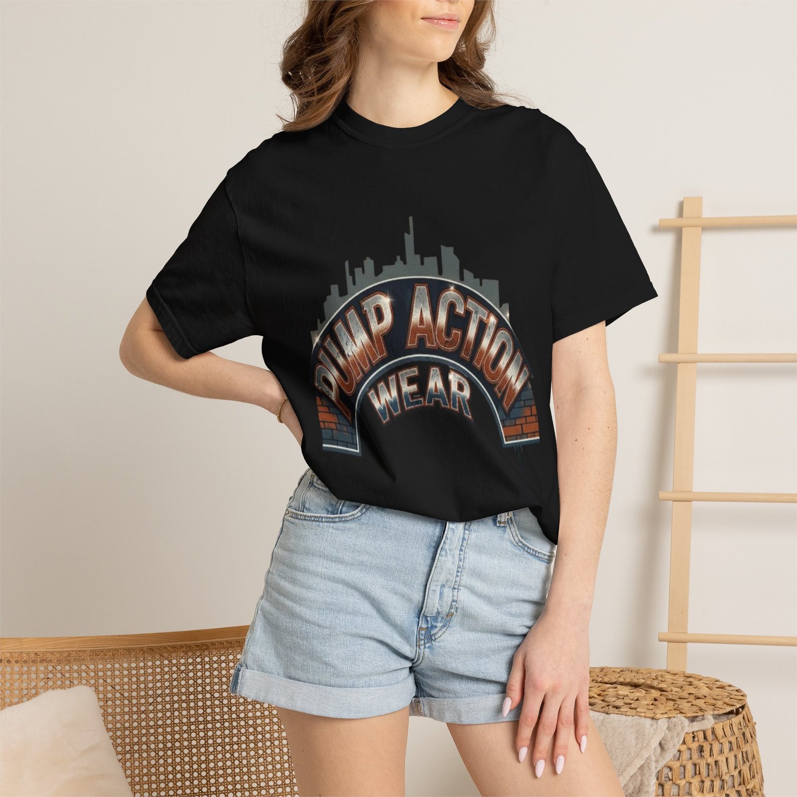 Pump Action Gear T-Shirt — Urban Skyline Retro Graphic Tee - Image 40