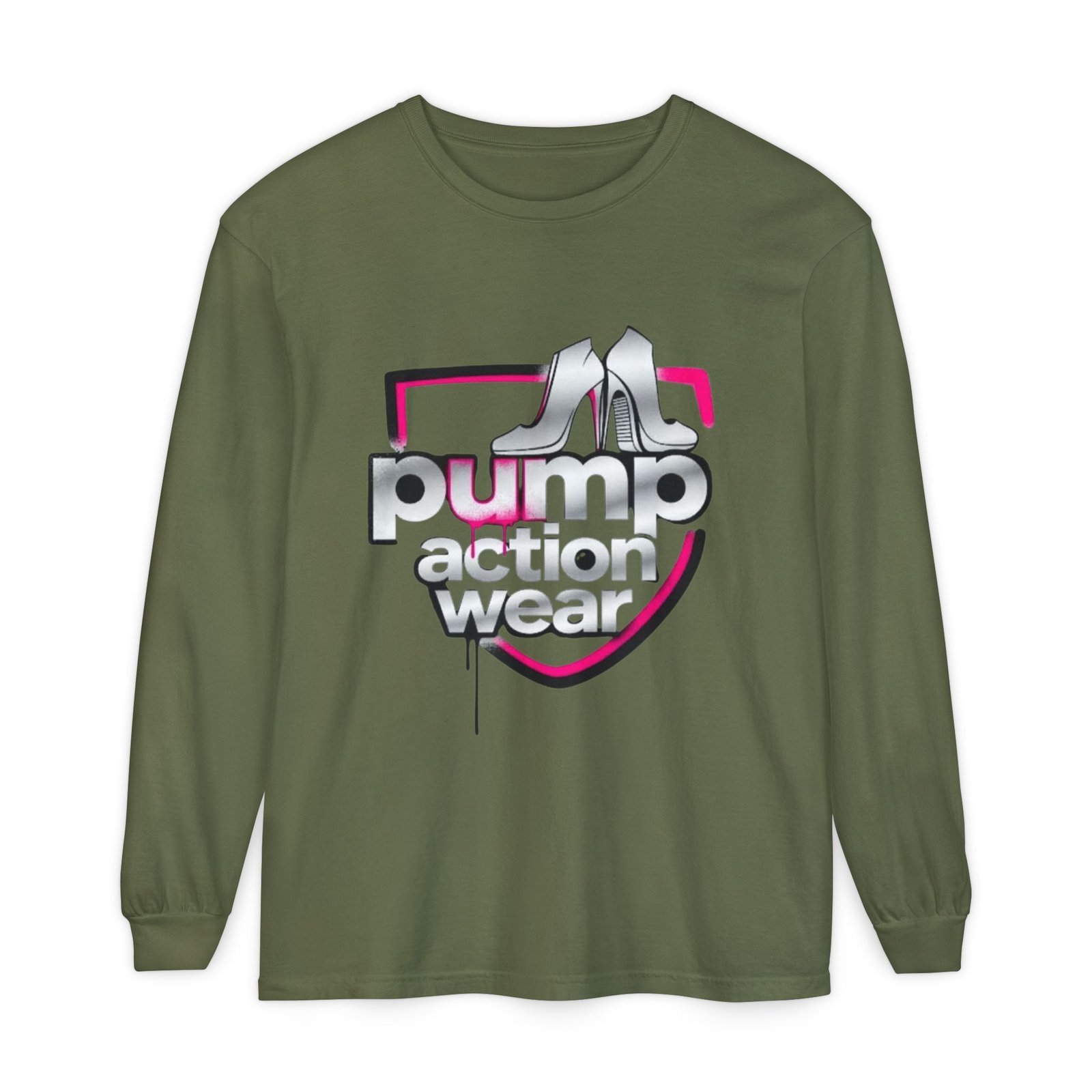 Pump Action Wear Long Sleeve Tee — Retro Chrome Logo Graphic Shirt - Image 45