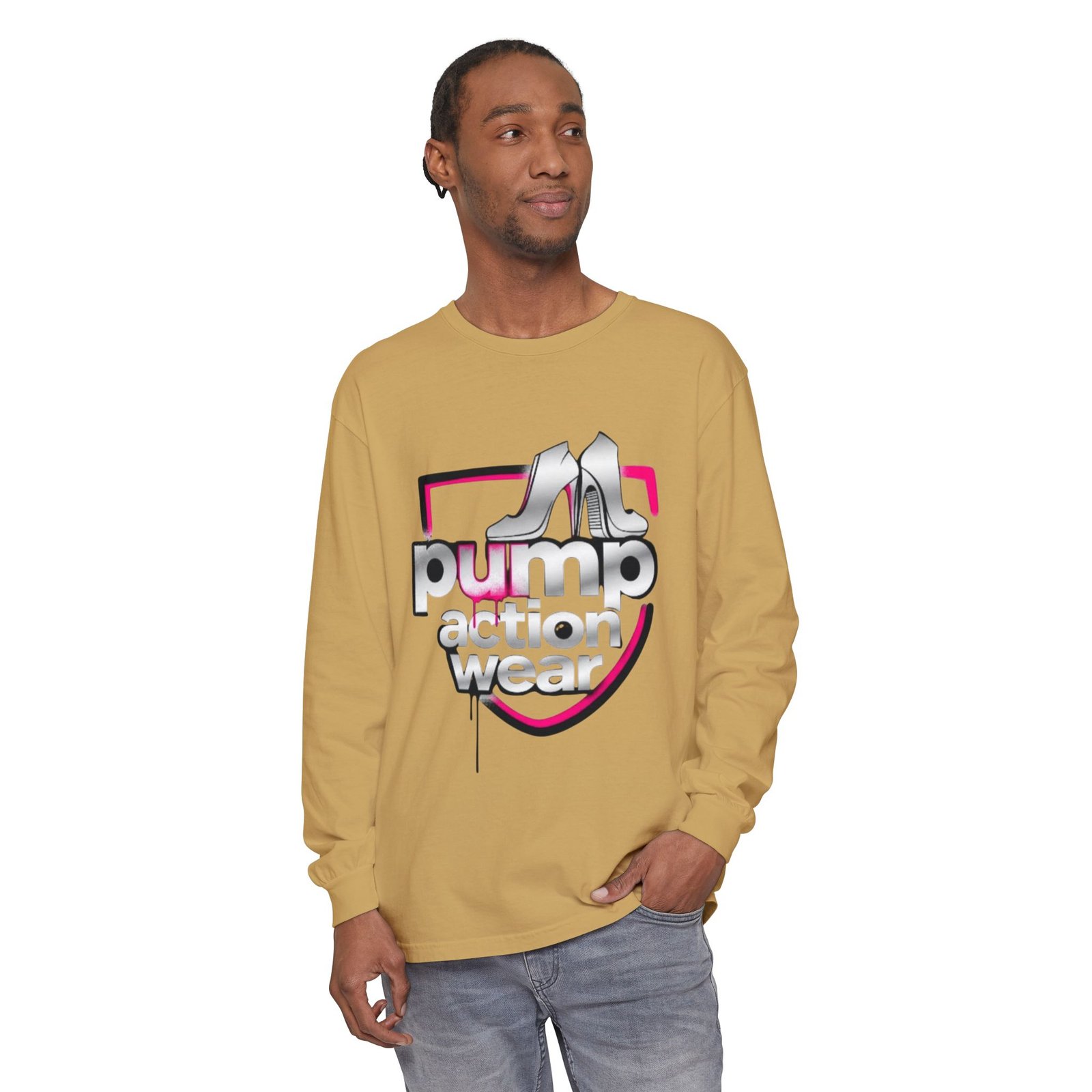 Pump Action Wear Long Sleeve Tee — Retro Chrome Logo Graphic Shirt - Image 23