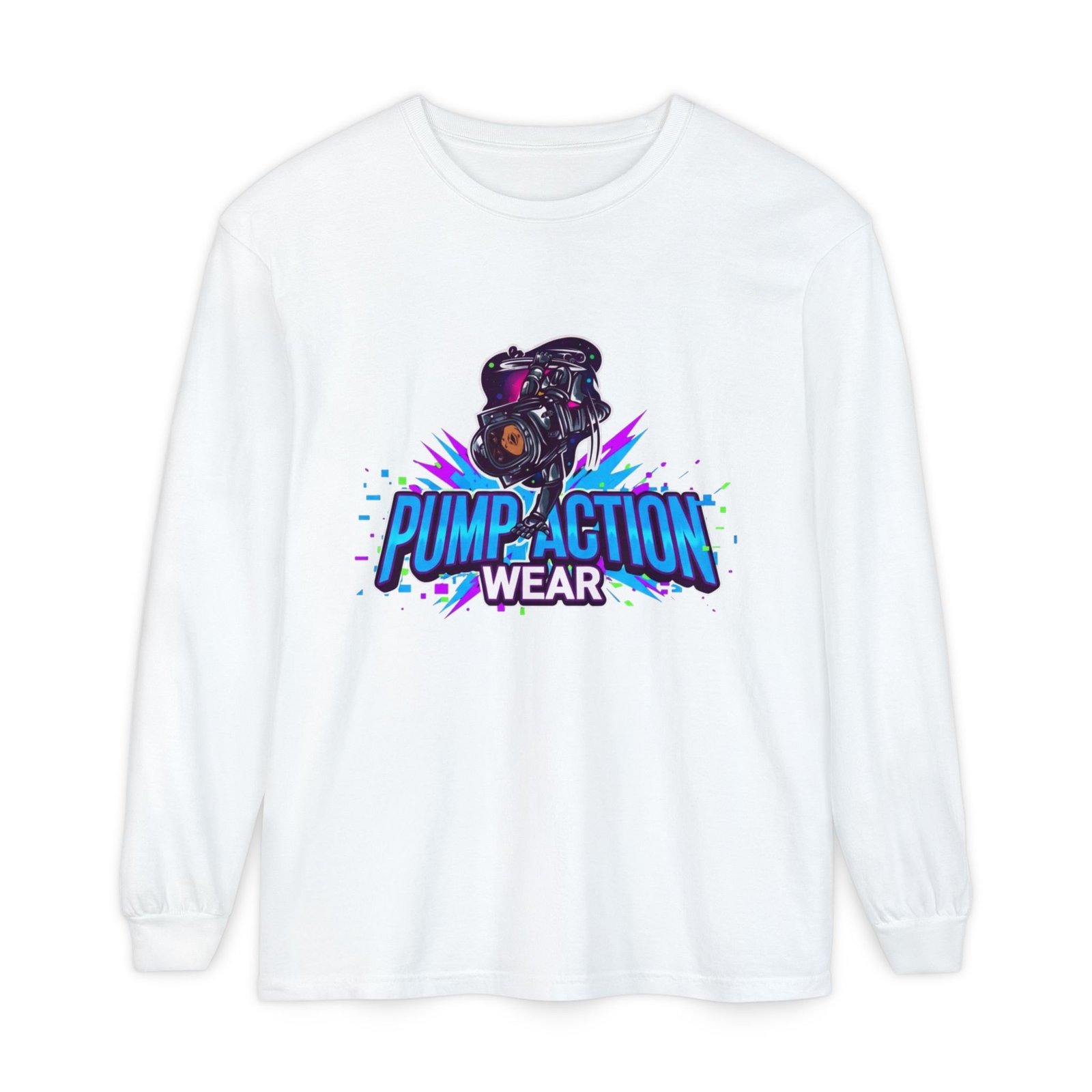 Pump Action Wear Long Sleeve T‑Shirt — Graphic Gun Logo Streetwear