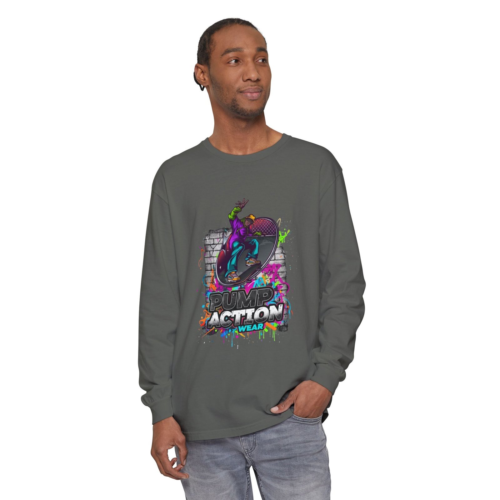 Skate Action Long Sleeve T-Shirt — Neon Skateboard Graphic - Image 39