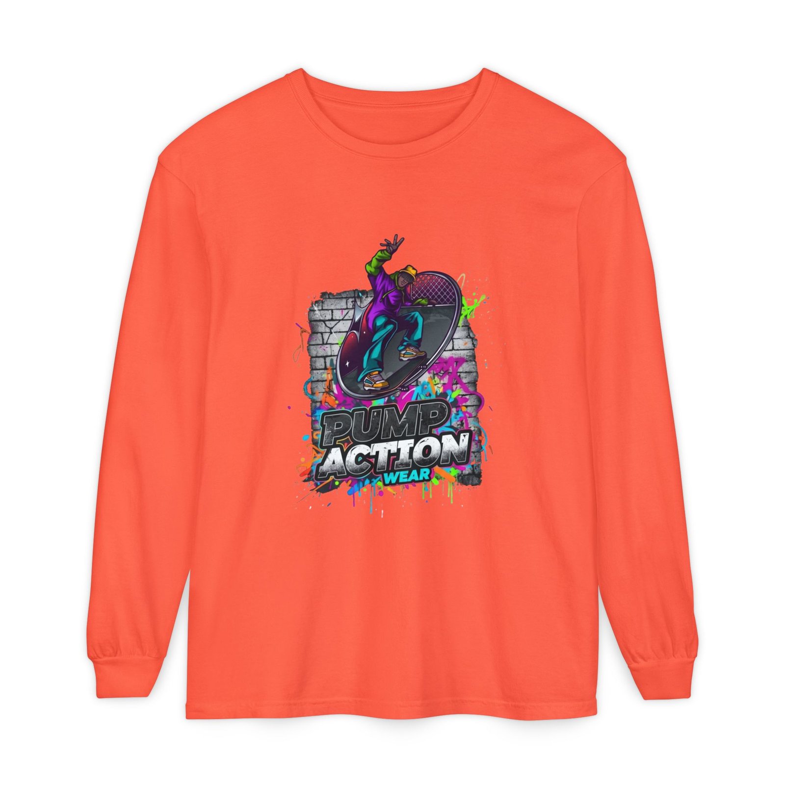 Skate Action Long Sleeve T-Shirt — Neon Skateboard Graphic - Image 9
