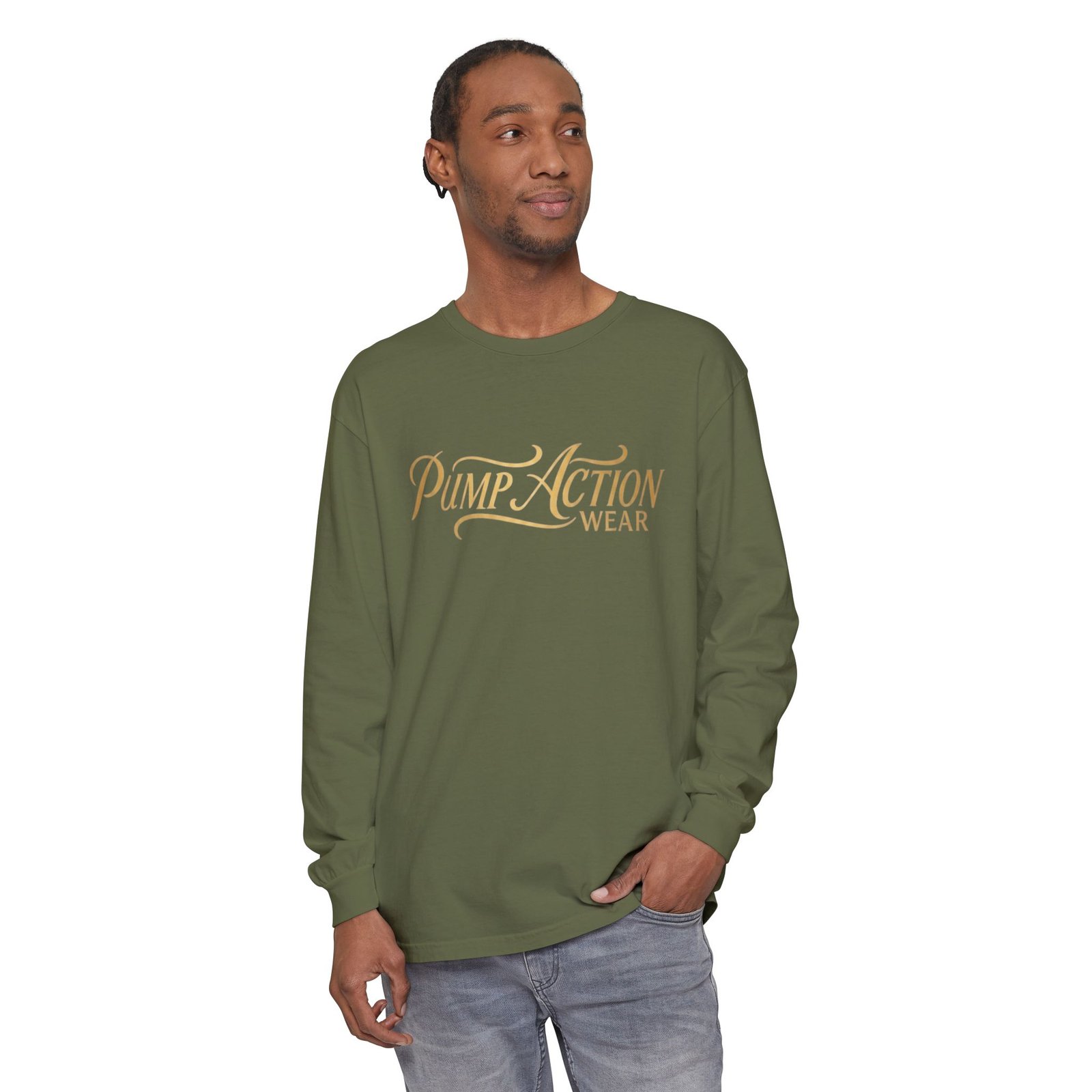 Pump Action Wear Long Sleeve Tee — Script Logo Graphic Shirt - Image 47