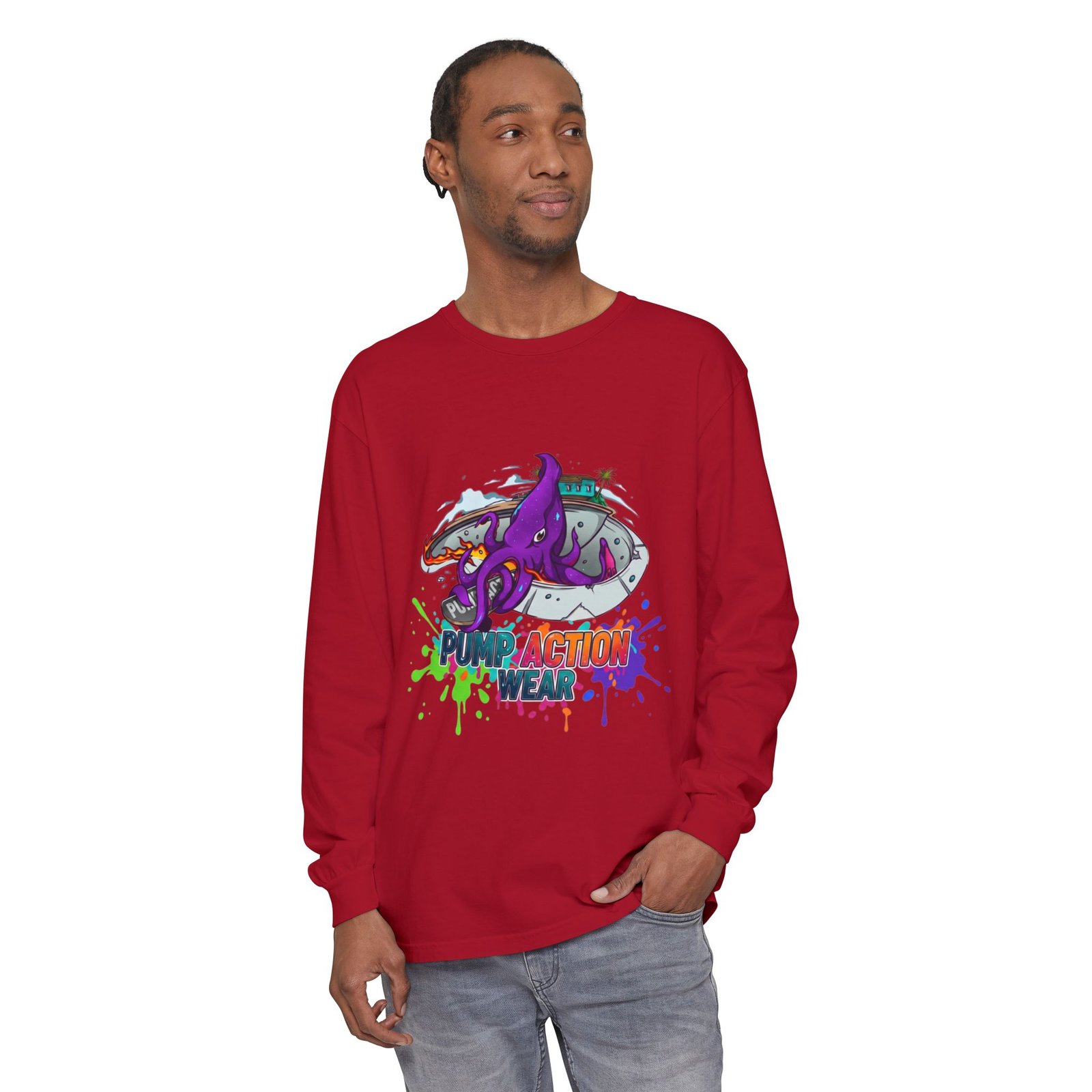 Action Octopus Long Sleeve Tee - "Pump Action Wear" Graphic Shirt - Image 67