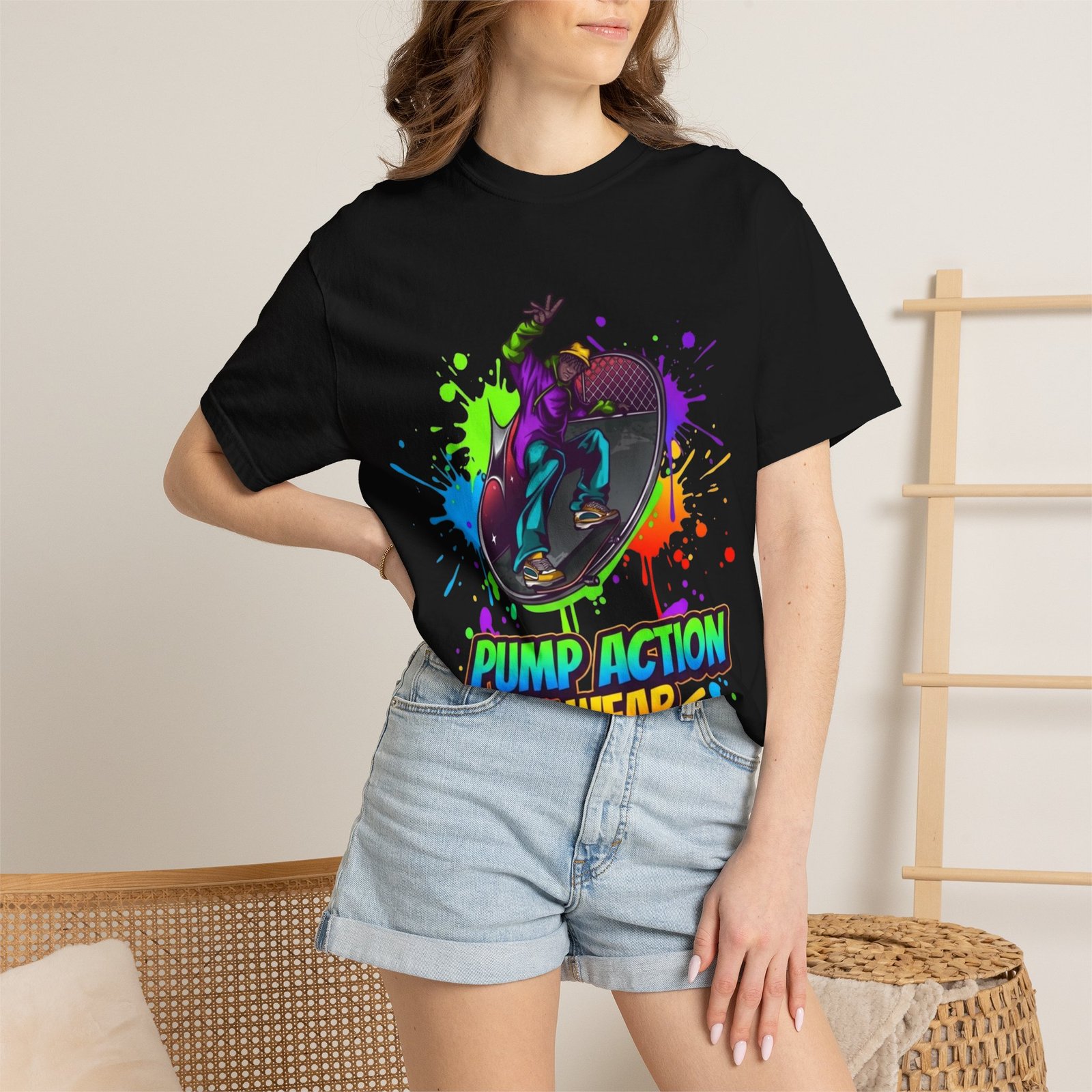 T-Shirt — 'Pump Action Wear' Colorful DJ Turntable Graphic Tee - Image 48