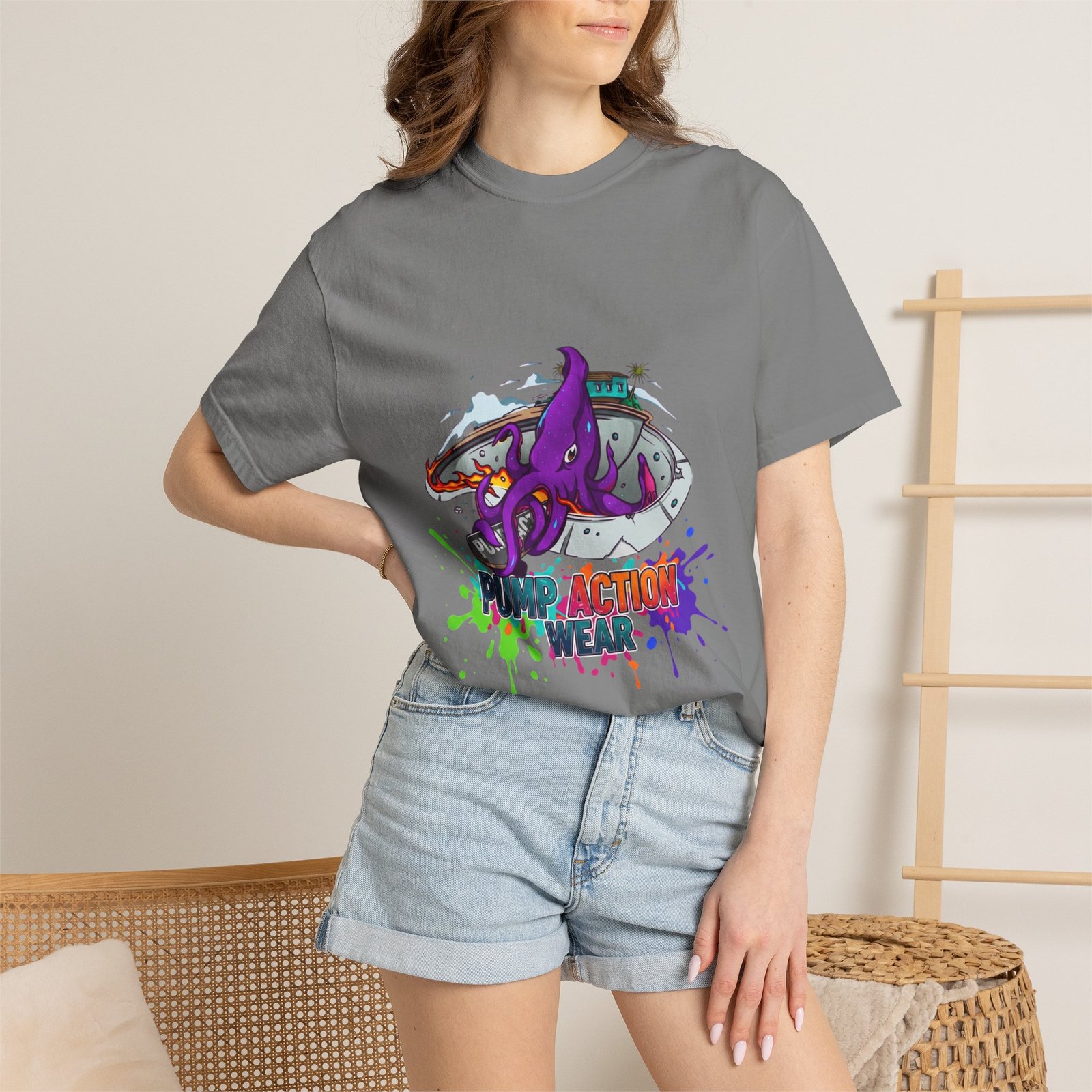 Octopus Paint Splash T-Shirt — "Full Action Wear" Graphic Tee - Image 20