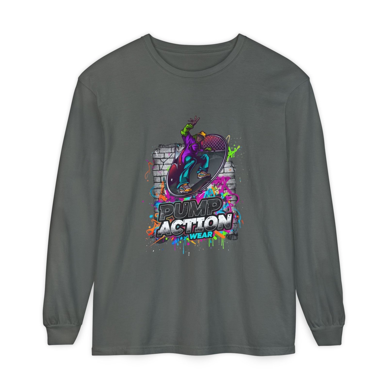 Skate Action Long Sleeve T-Shirt — Neon Skateboard Graphic - Image 37