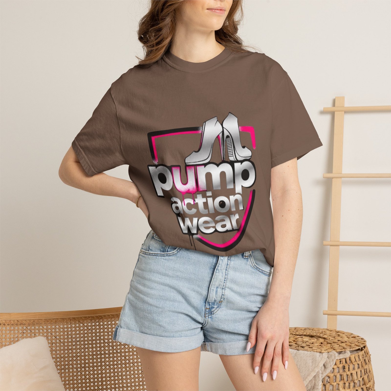 Pump Action Wear T-Shirt — Retro Metallic Heels Logo Tee - Image 16
