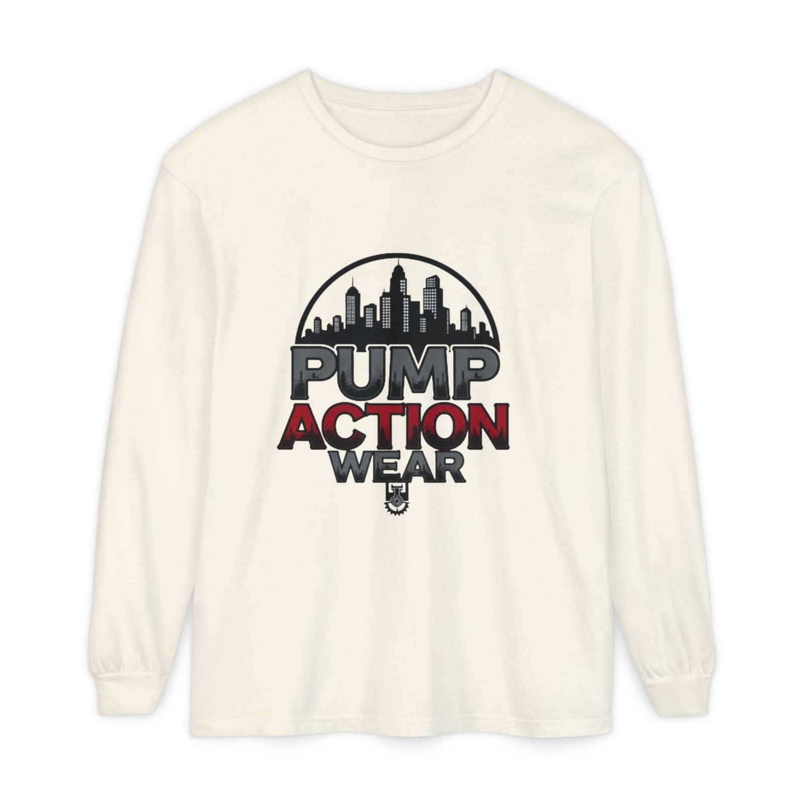 Pump Action Wear Long Sleeve Tee – Urban Skyline Graphic - Image 17