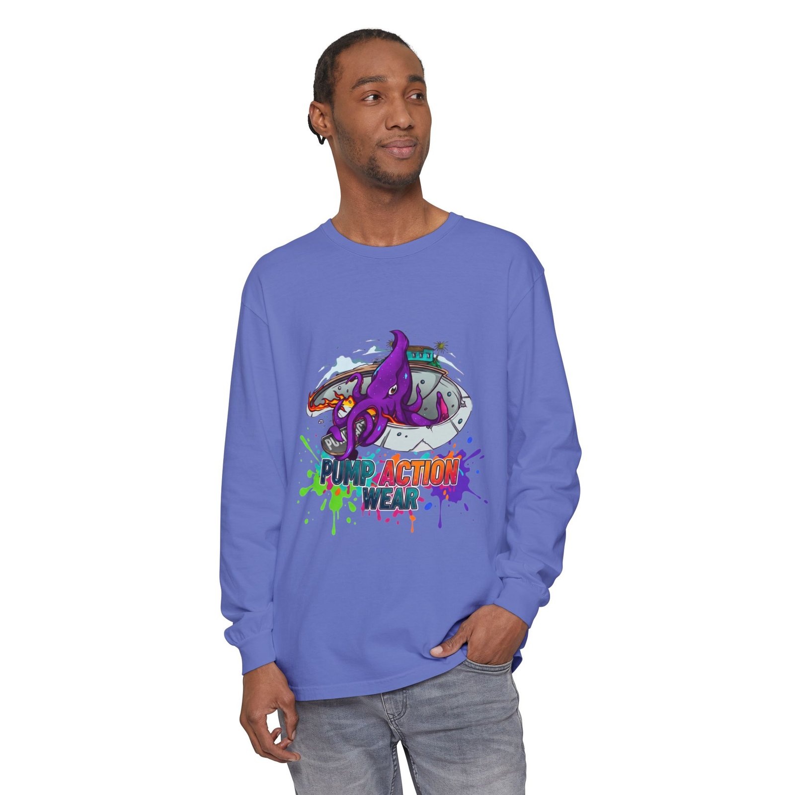 Action Octopus Long Sleeve Tee - "Pump Action Wear" Graphic Shirt - Image 47