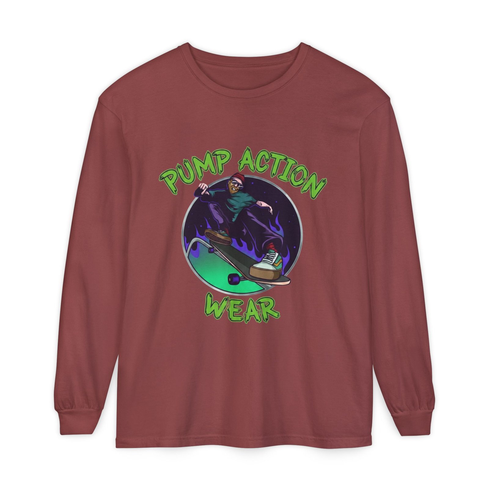 Skateboarder Graphic Long Sleeve Tee — "Pump Action Wear" - Image 13