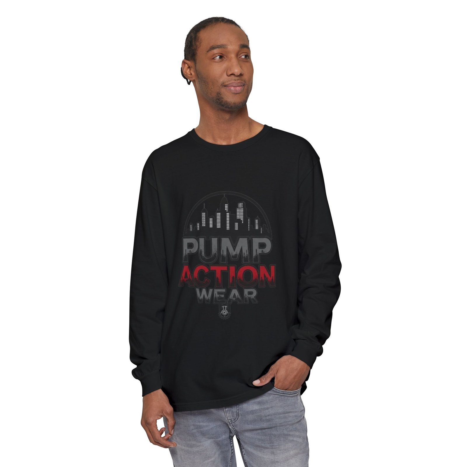 Pump Action Wear Long Sleeve Tee – Urban Skyline Graphic - Image 63