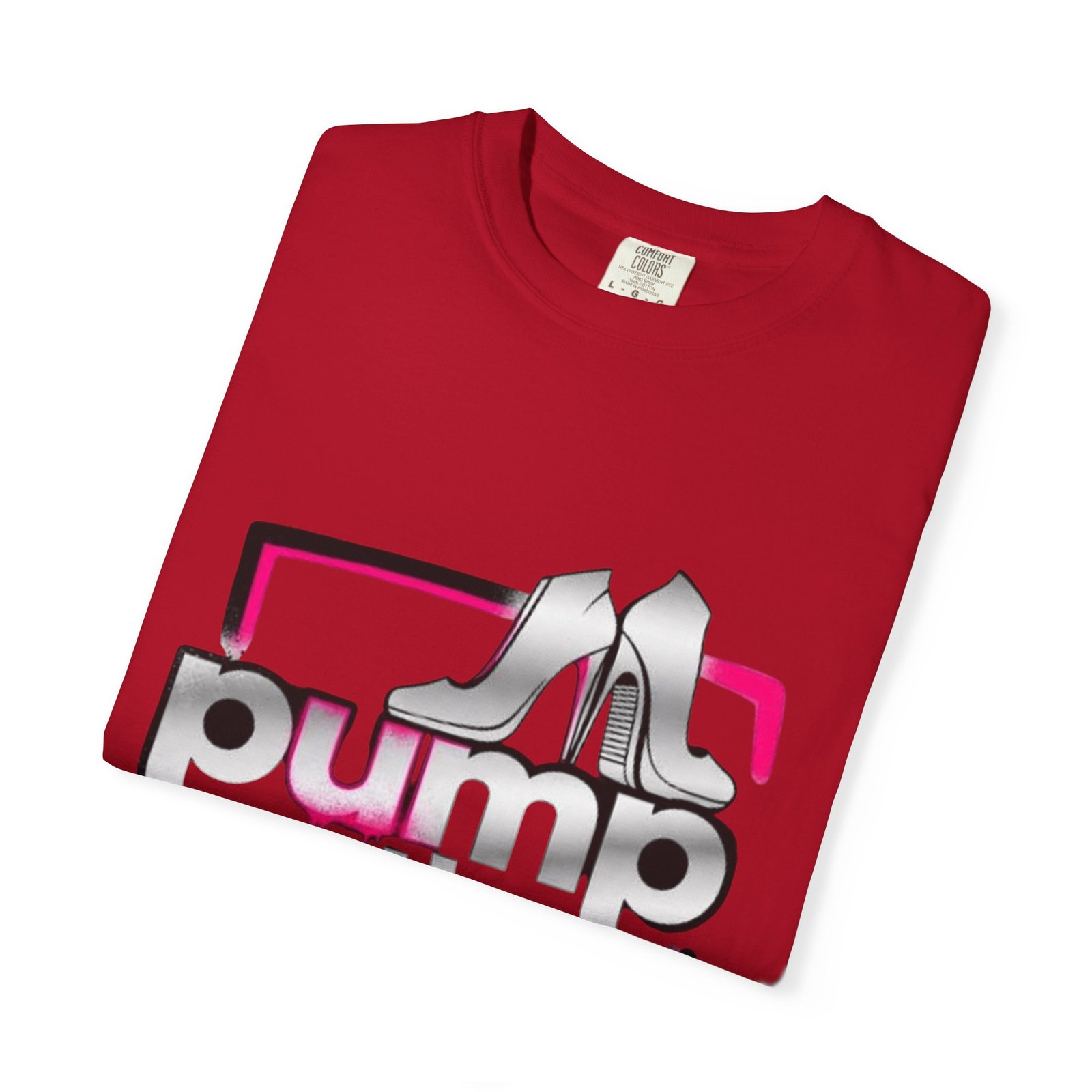 Pump Action Wear T-Shirt — Retro Metallic Heels Logo Tee - Image 55