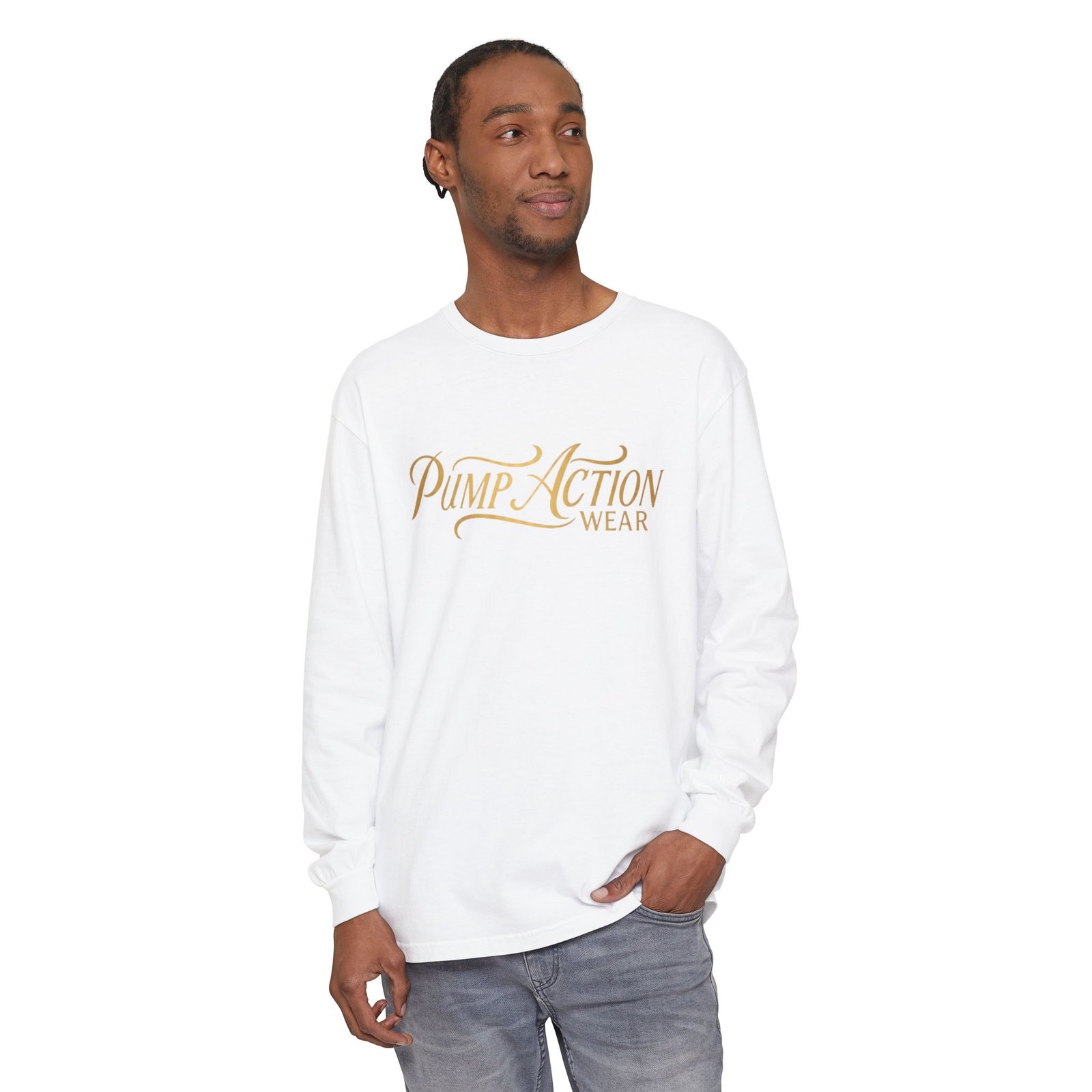 Pump Action Wear Long Sleeve Tee — Script Logo Graphic Shirt - Image 3