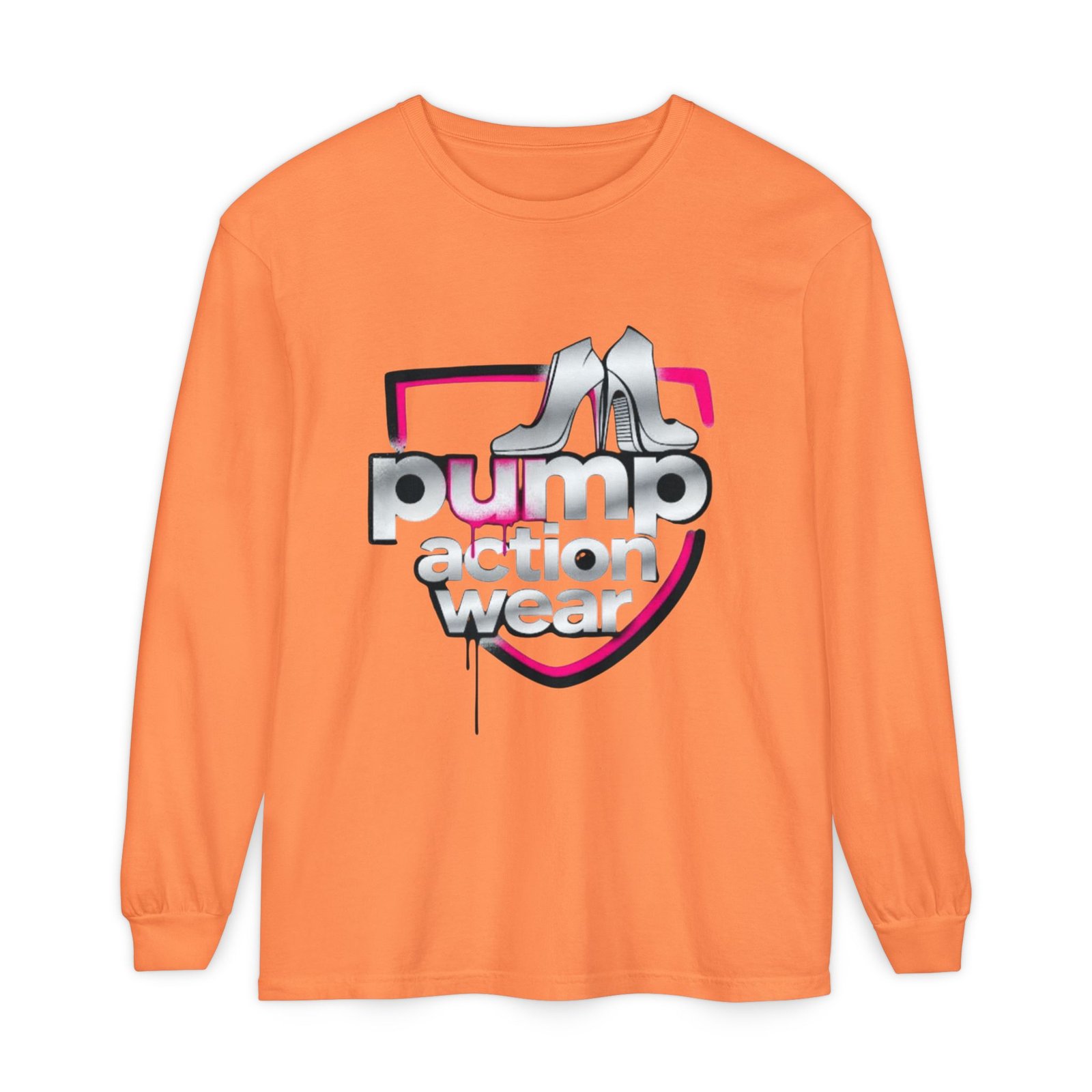 Pump Action Wear Long Sleeve Tee — Retro Chrome Logo Graphic Shirt - Image 5