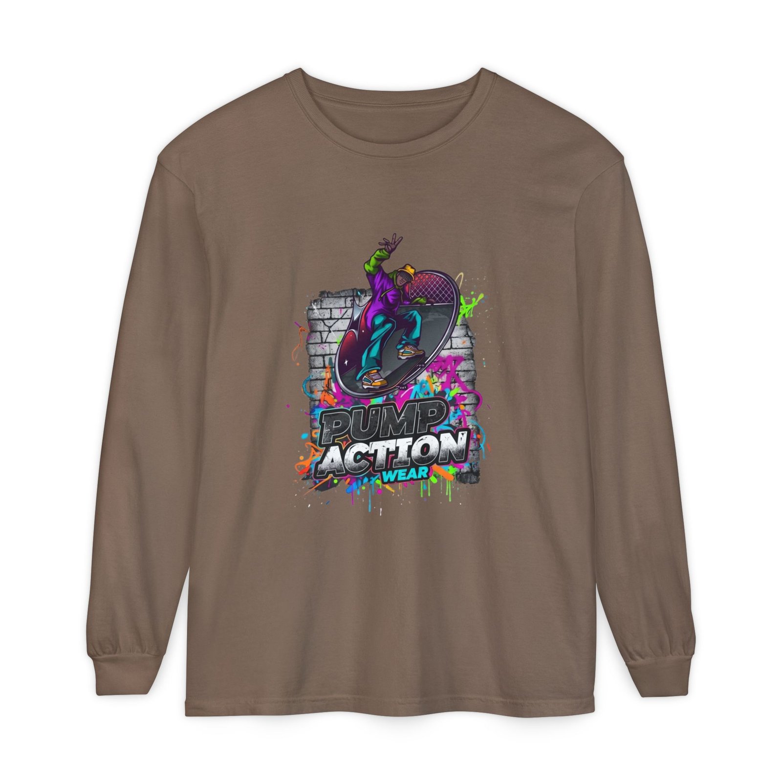 Skate Action Long Sleeve T-Shirt — Neon Skateboard Graphic - Image 25