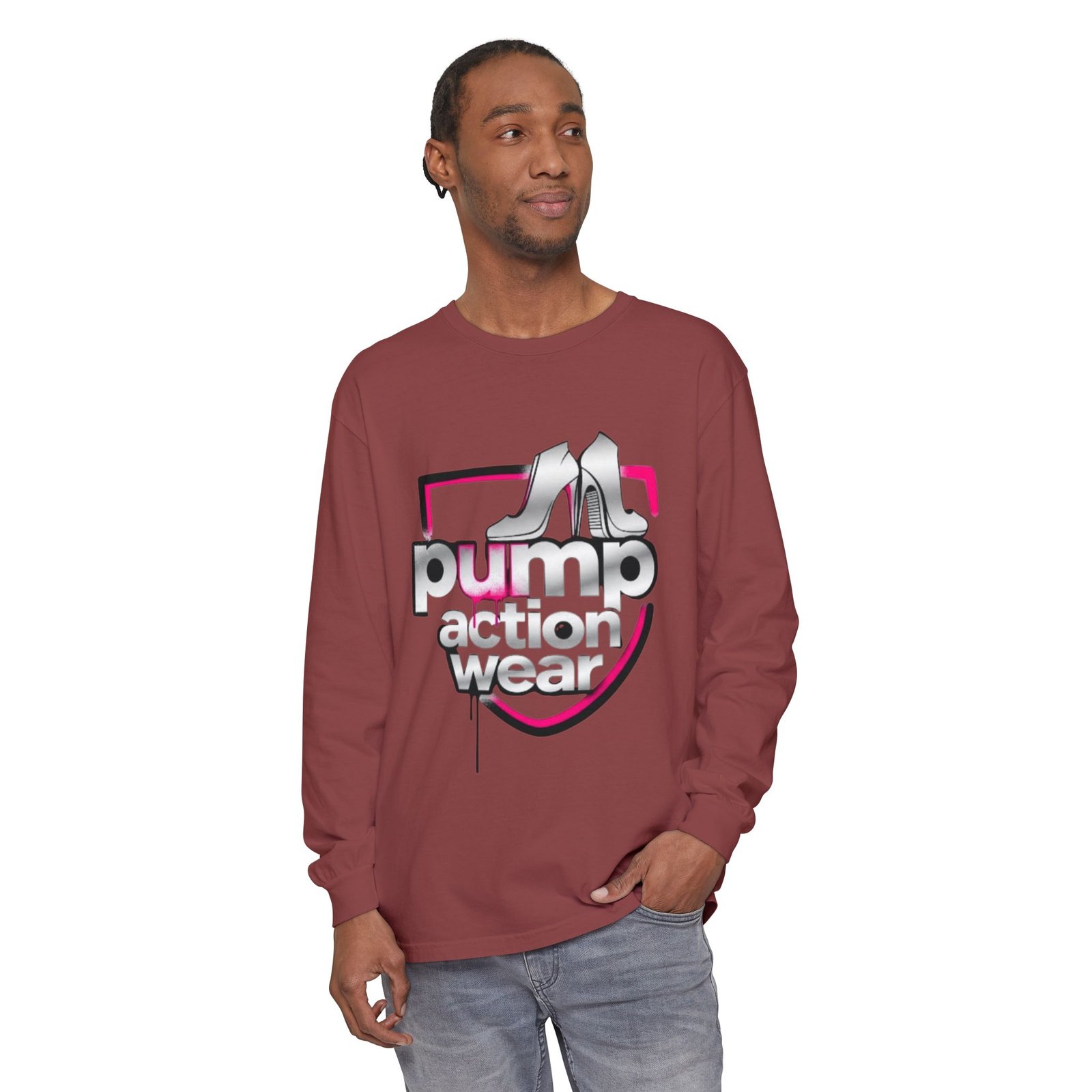 Pump Action Wear Long Sleeve Tee — Retro Chrome Logo Graphic Shirt - Image 15