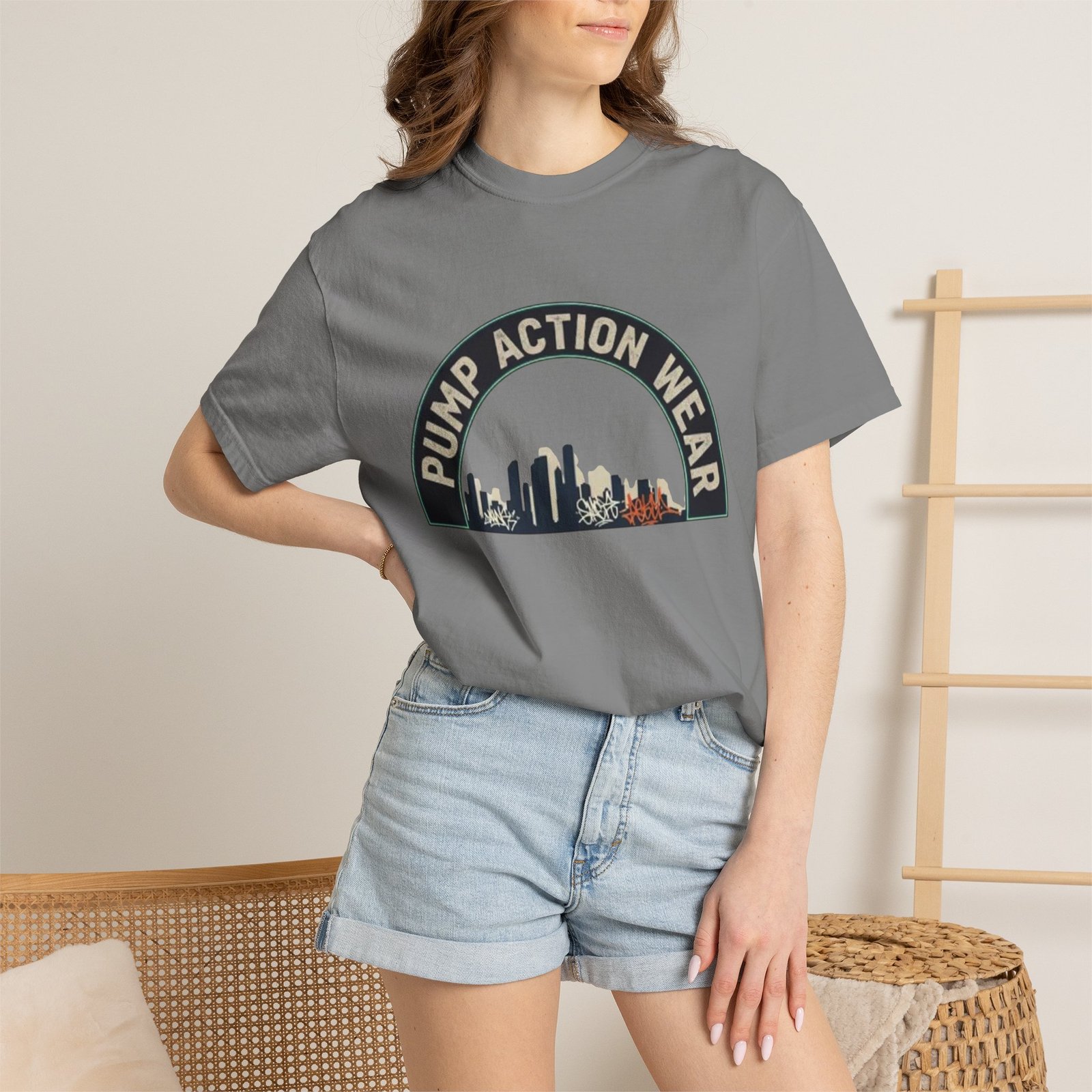 Pump Action Wear Skyline T-Shirt — Urban Retro Graphic Tee - Image 24