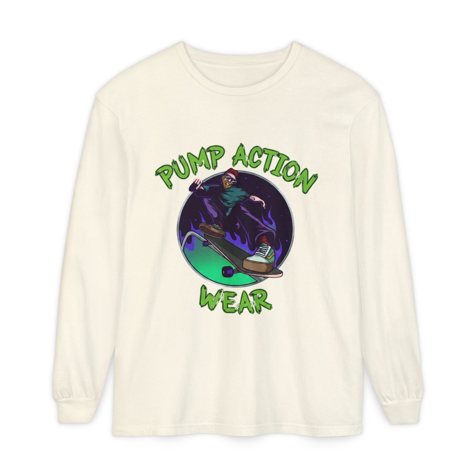 Skateboarder Graphic Long Sleeve Tee — "Pump Action Wear" - Image 17