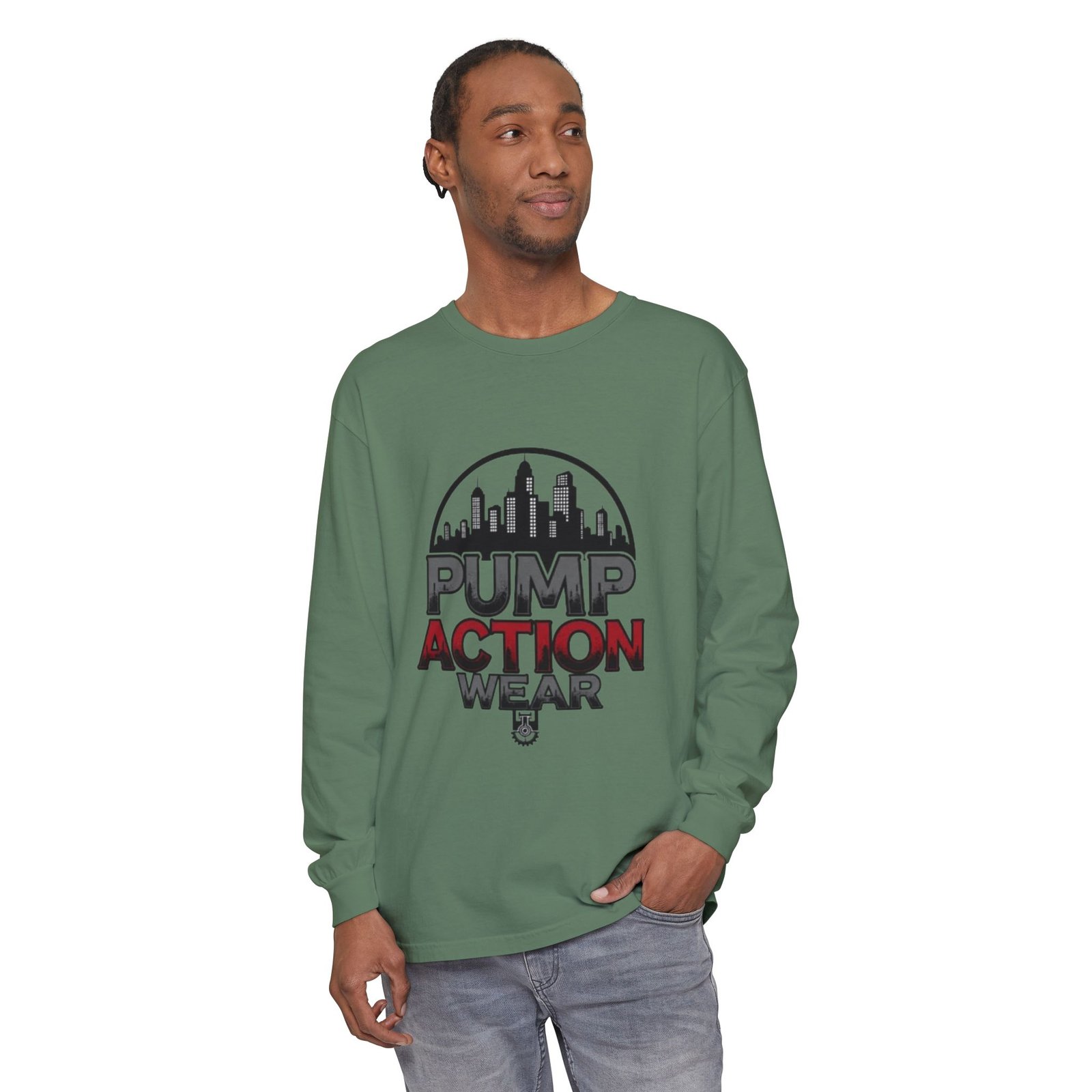 Pump Action Wear Long Sleeve Tee – Urban Skyline Graphic - Image 51