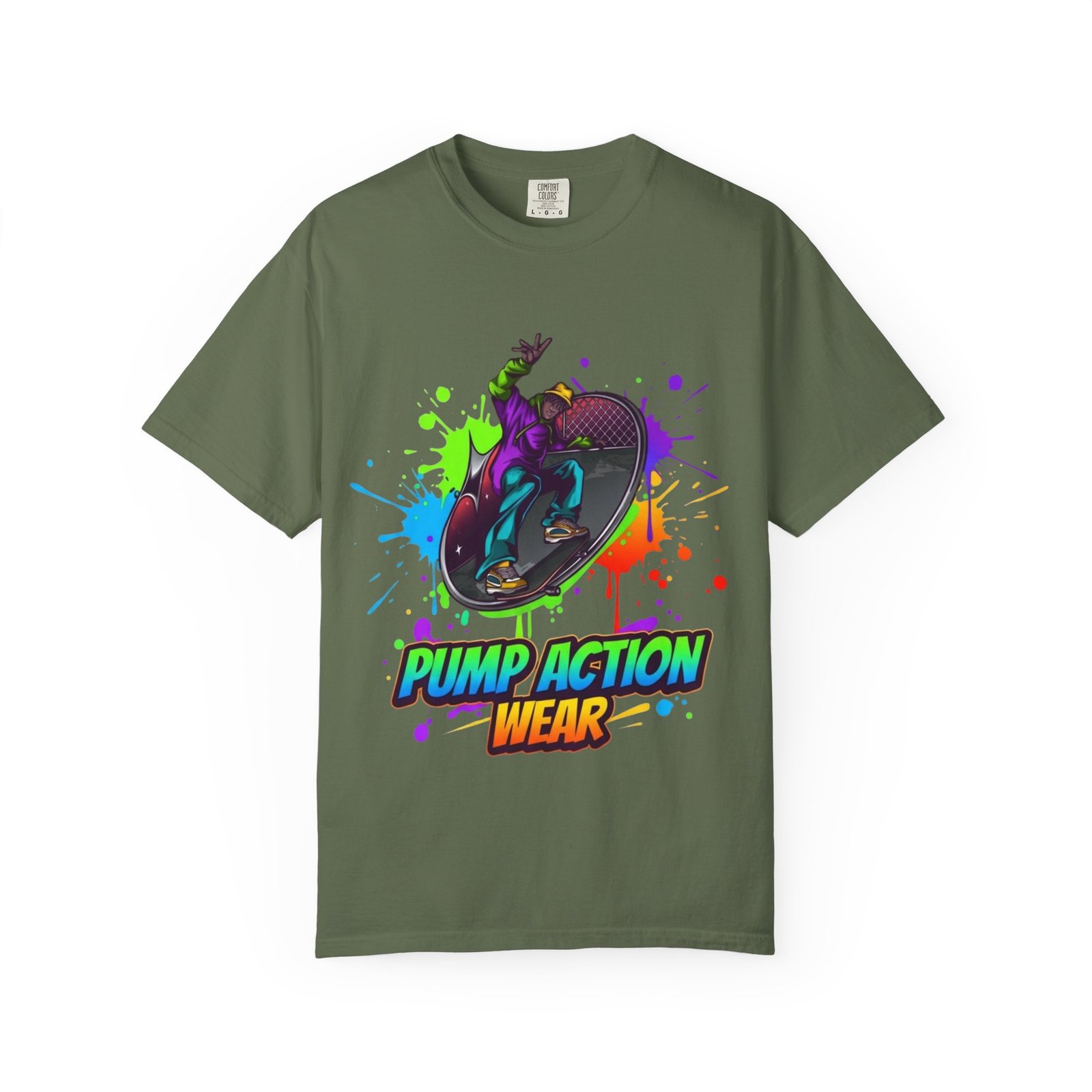 T-Shirt — 'Pump Action Wear' Colorful DJ Turntable Graphic Tee - Image 25