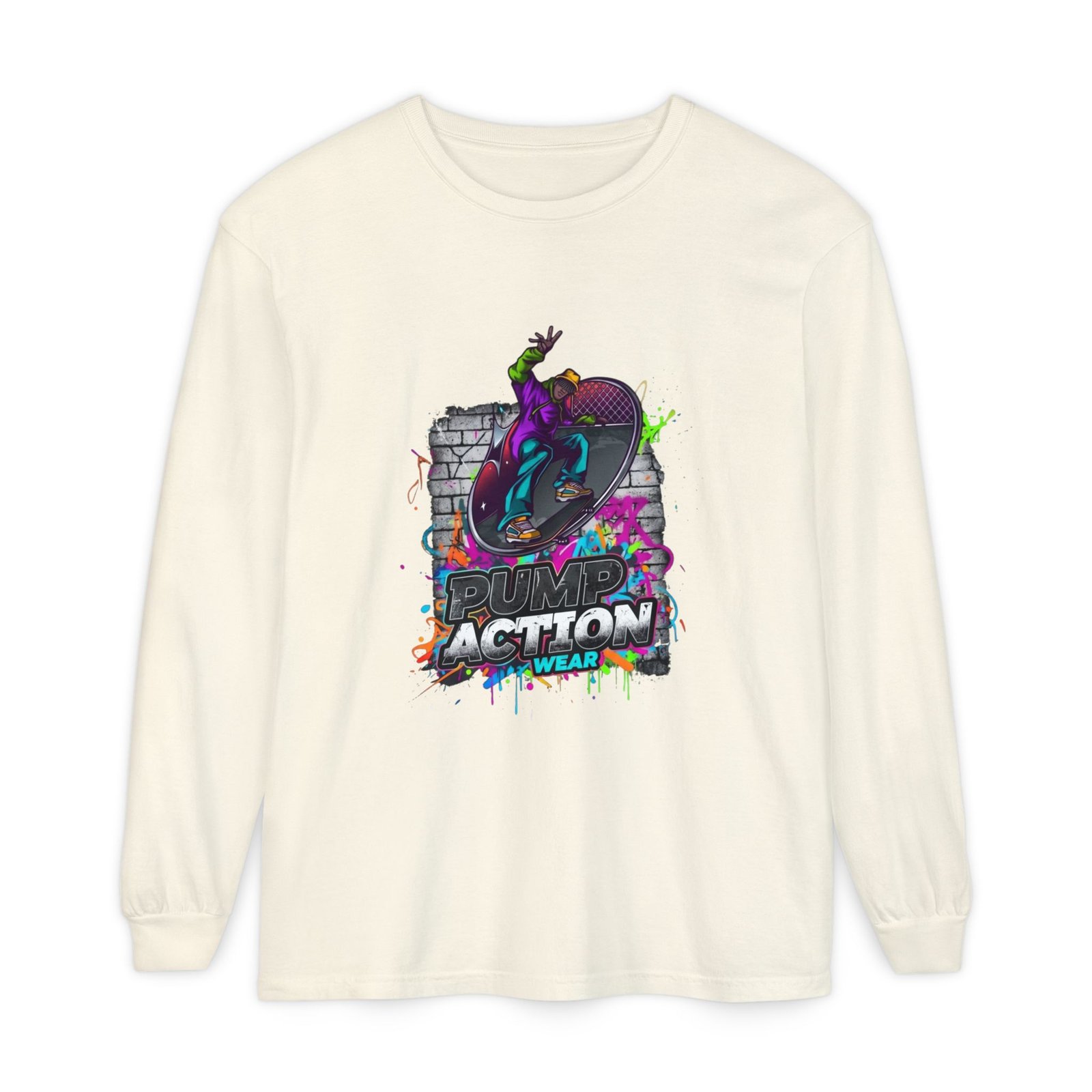 Skate Action Long Sleeve T-Shirt — Neon Skateboard Graphic - Image 17