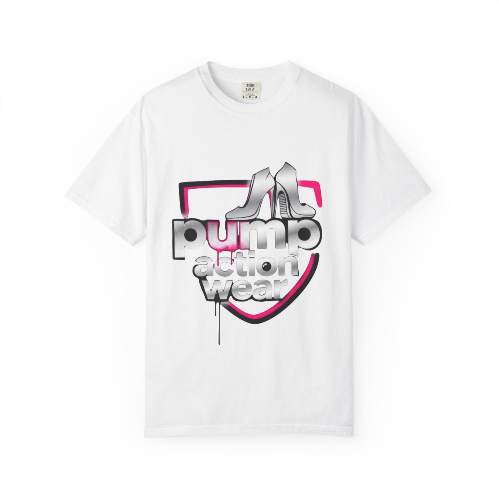 Pump Action Wear T-Shirt — Retro Metallic Heels Logo Tee