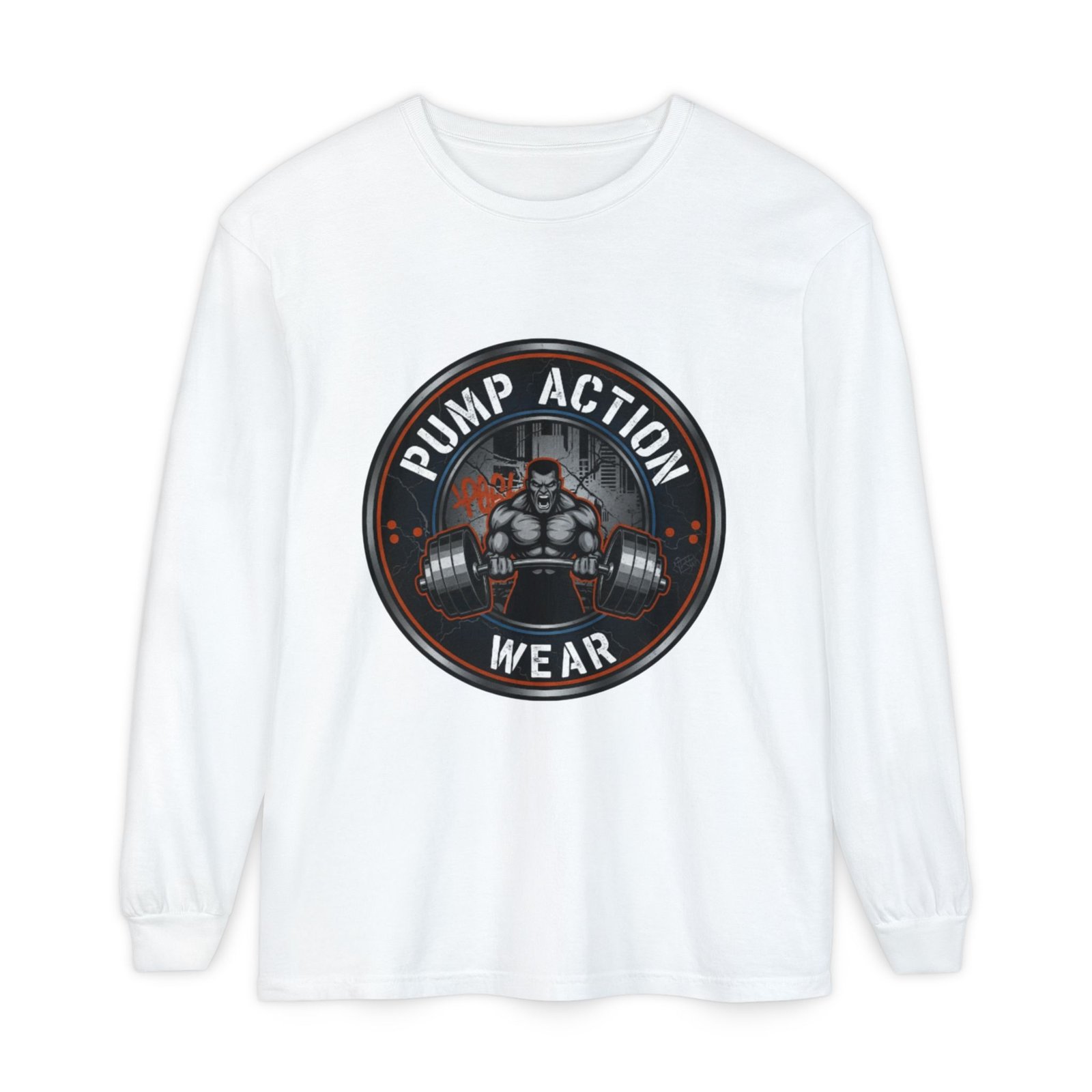Pump Action Wear Long Sleeve T‑Shirt — Gym Weightlifting Logo Tee