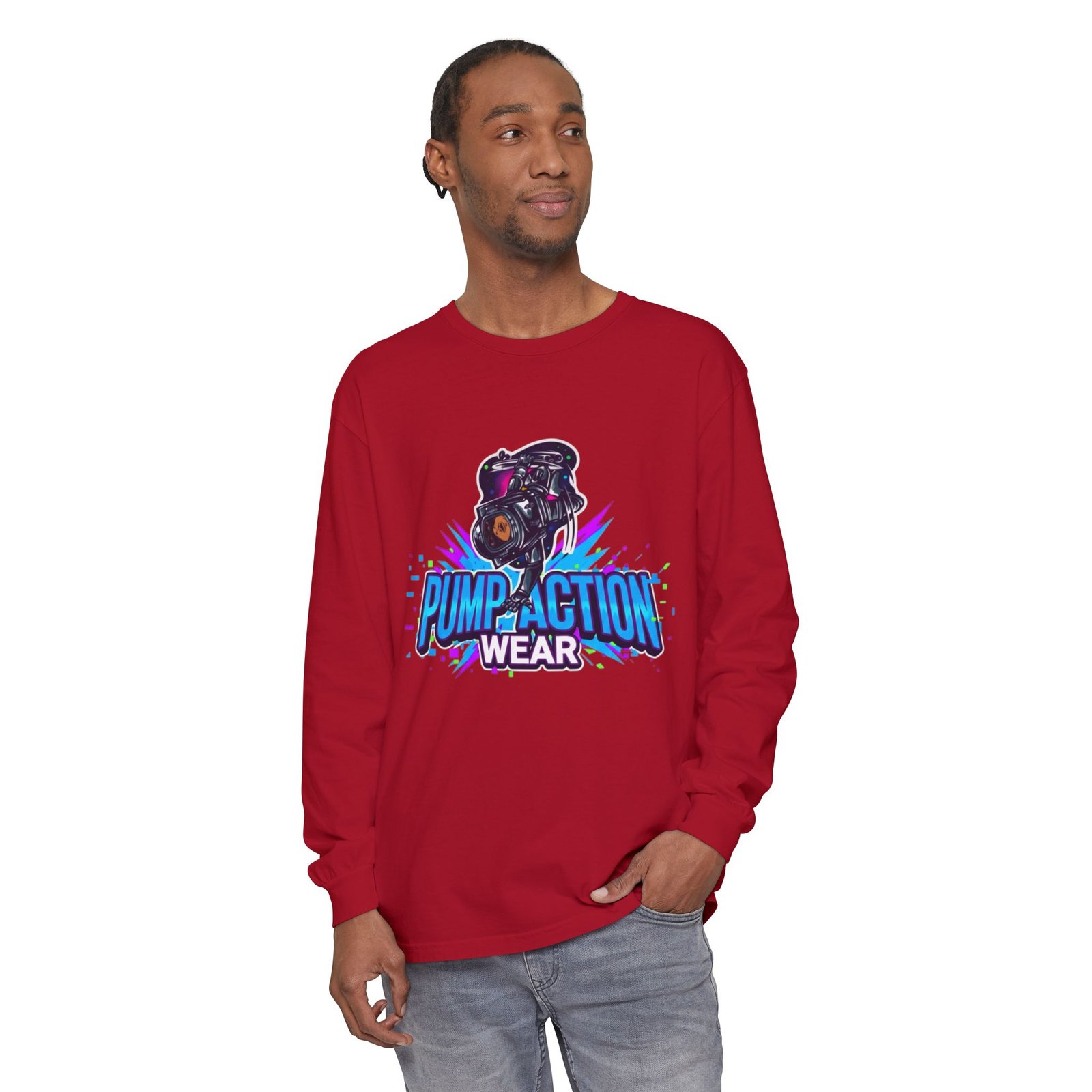 Pump Action Wear Long Sleeve T‑Shirt — Graphic Gun Logo Streetwear - Image 63