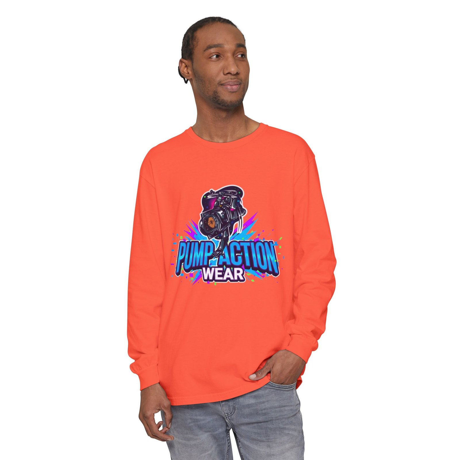 Pump Action Wear Long Sleeve T‑Shirt — Graphic Gun Logo Streetwear - Image 11