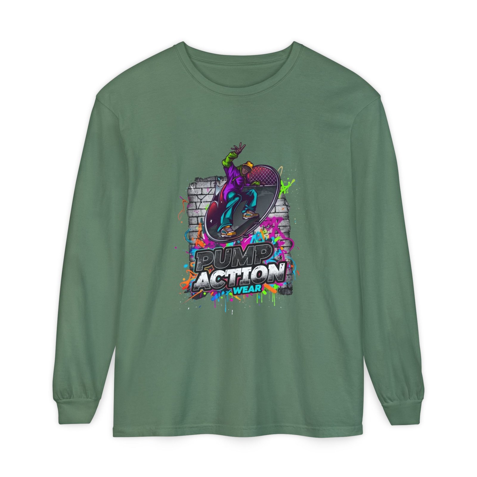 Skate Action Long Sleeve T-Shirt — Neon Skateboard Graphic - Image 49