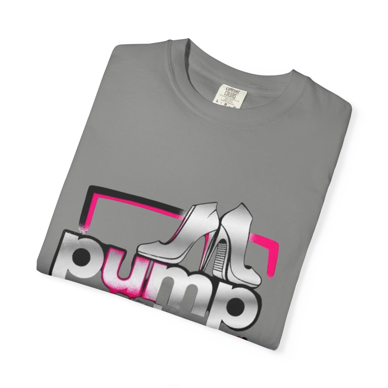 Pump Action Wear T-Shirt — Retro Metallic Heels Logo Tee - Image 35