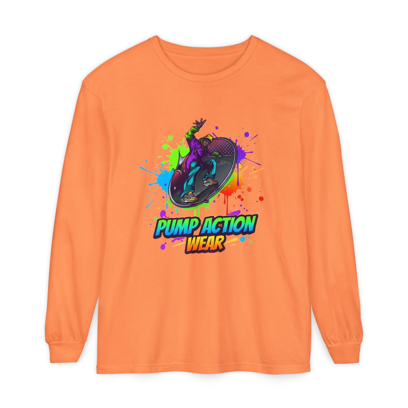 Long Sleeve T-Shirt — "Pump Action Wear" Paint-Splash Skate Graphic - Image 5