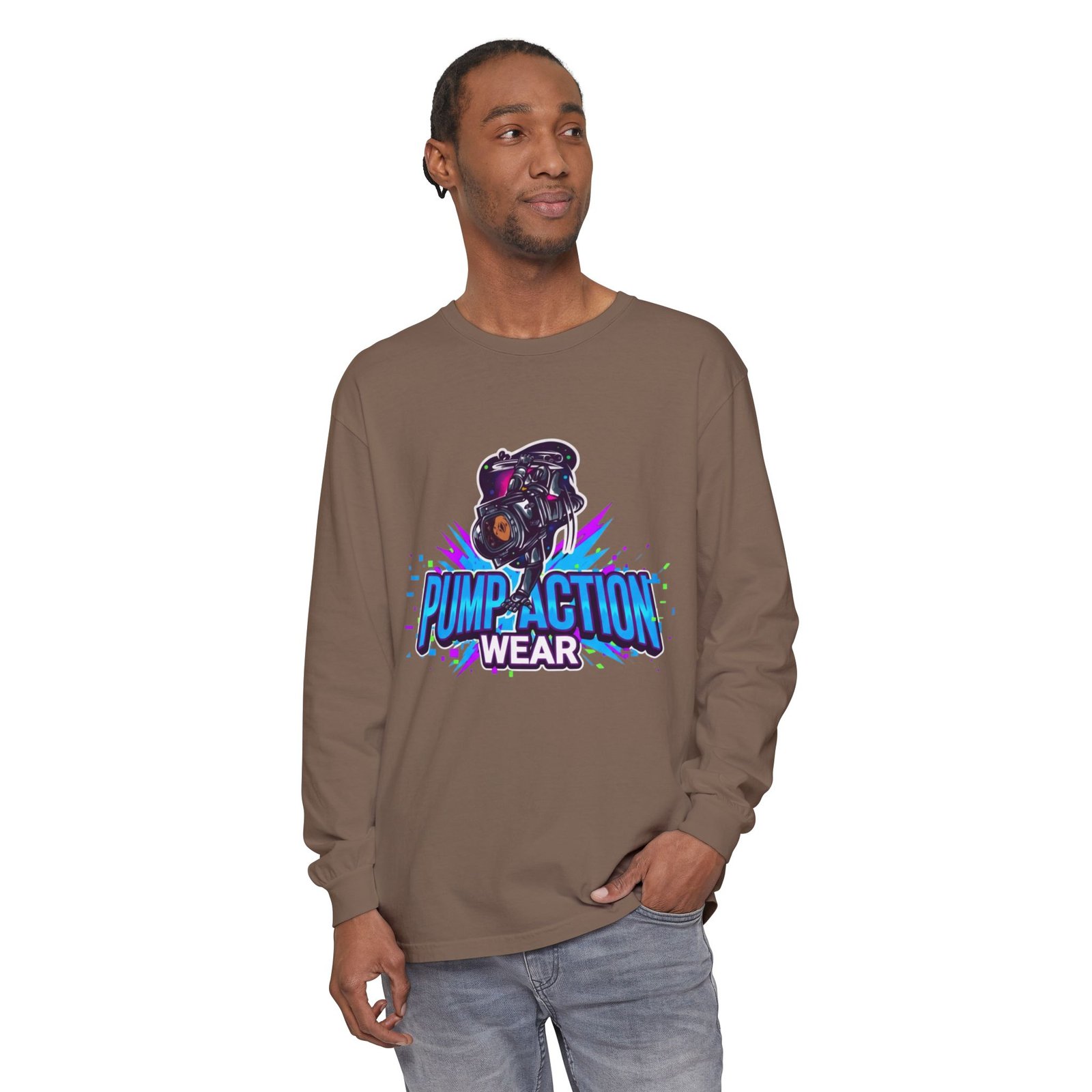 Pump Action Wear Long Sleeve T‑Shirt — Graphic Gun Logo Streetwear - Image 23