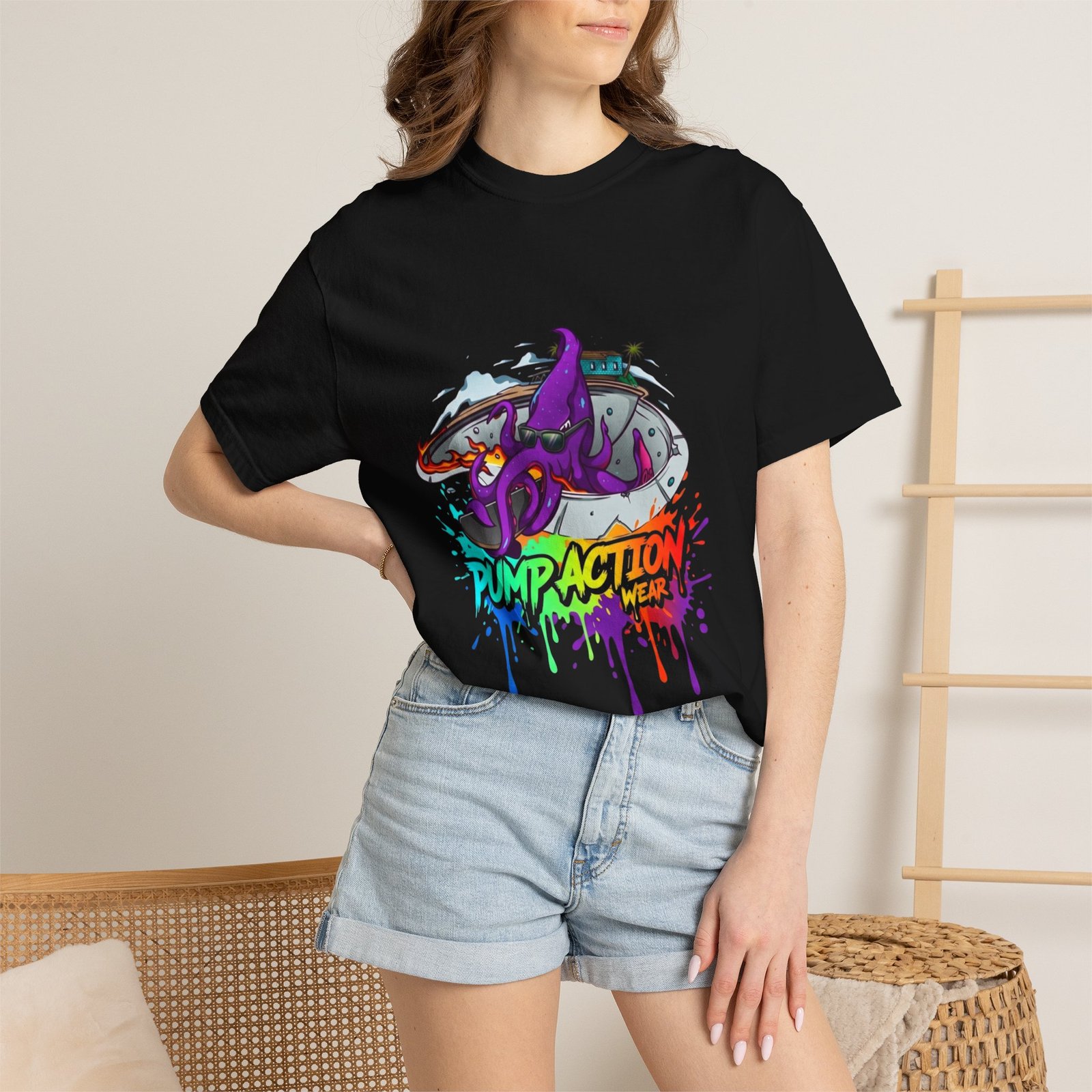 Octopus Graffiti T-Shirt — "Punk Action" Colorful Street Art Tee - Image 48