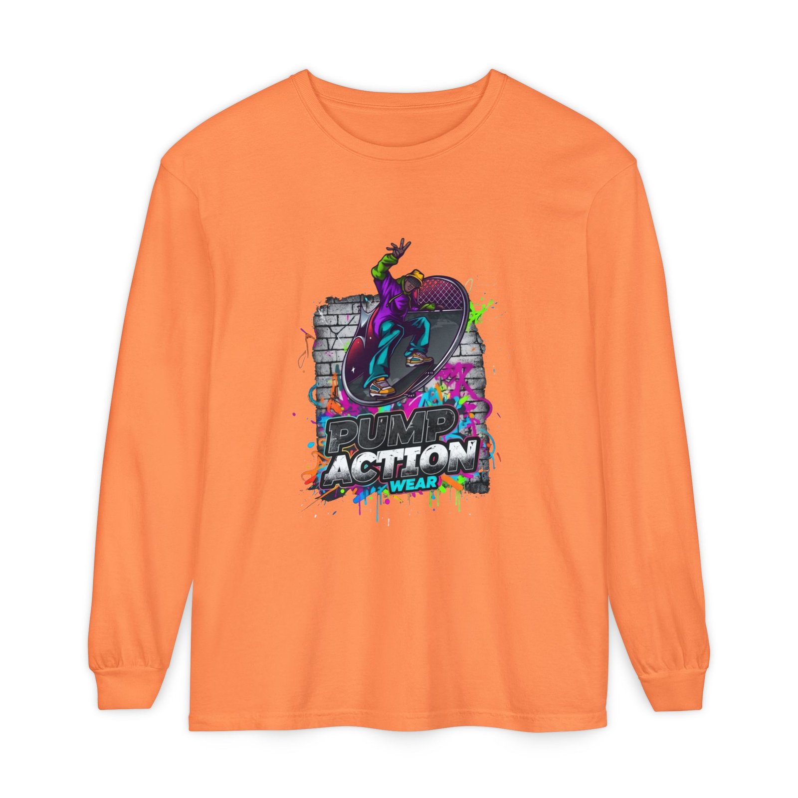 Skate Action Long Sleeve T-Shirt — Neon Skateboard Graphic - Image 5