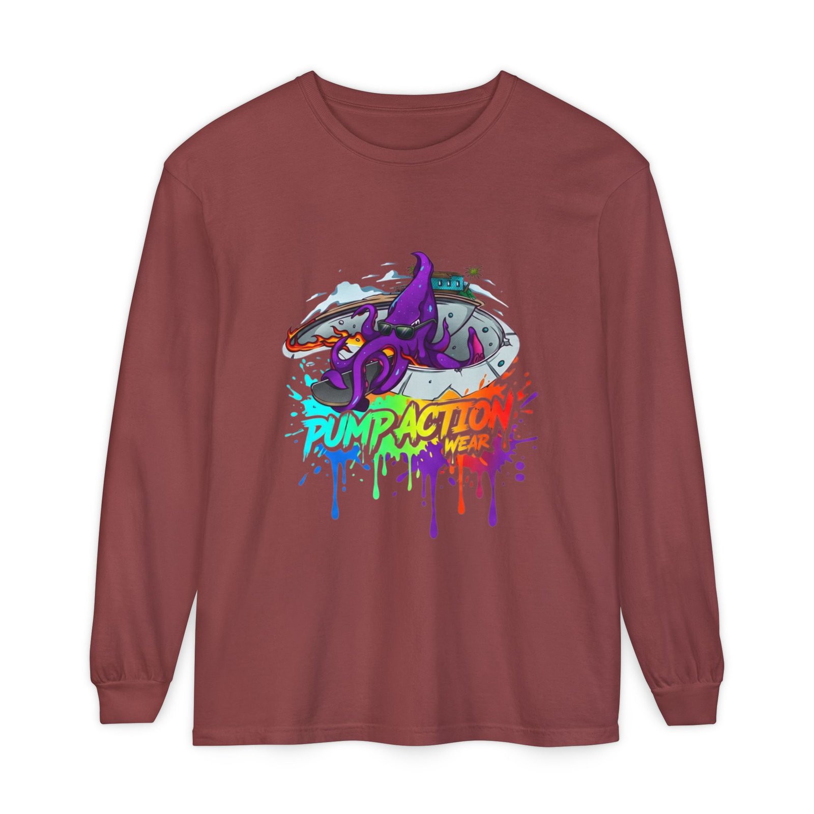 Long Sleeve T‑Shirt — 'Pump Action' Colorful Octopus Skate Graphic - Image 13