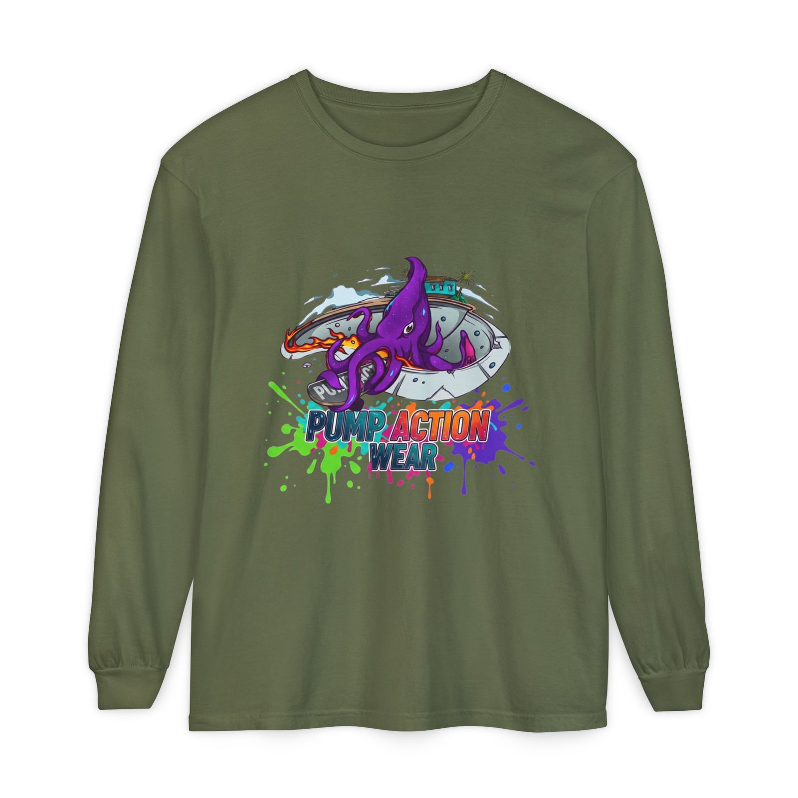 Action Octopus Long Sleeve Tee - "Pump Action Wear" Graphic Shirt - Image 37