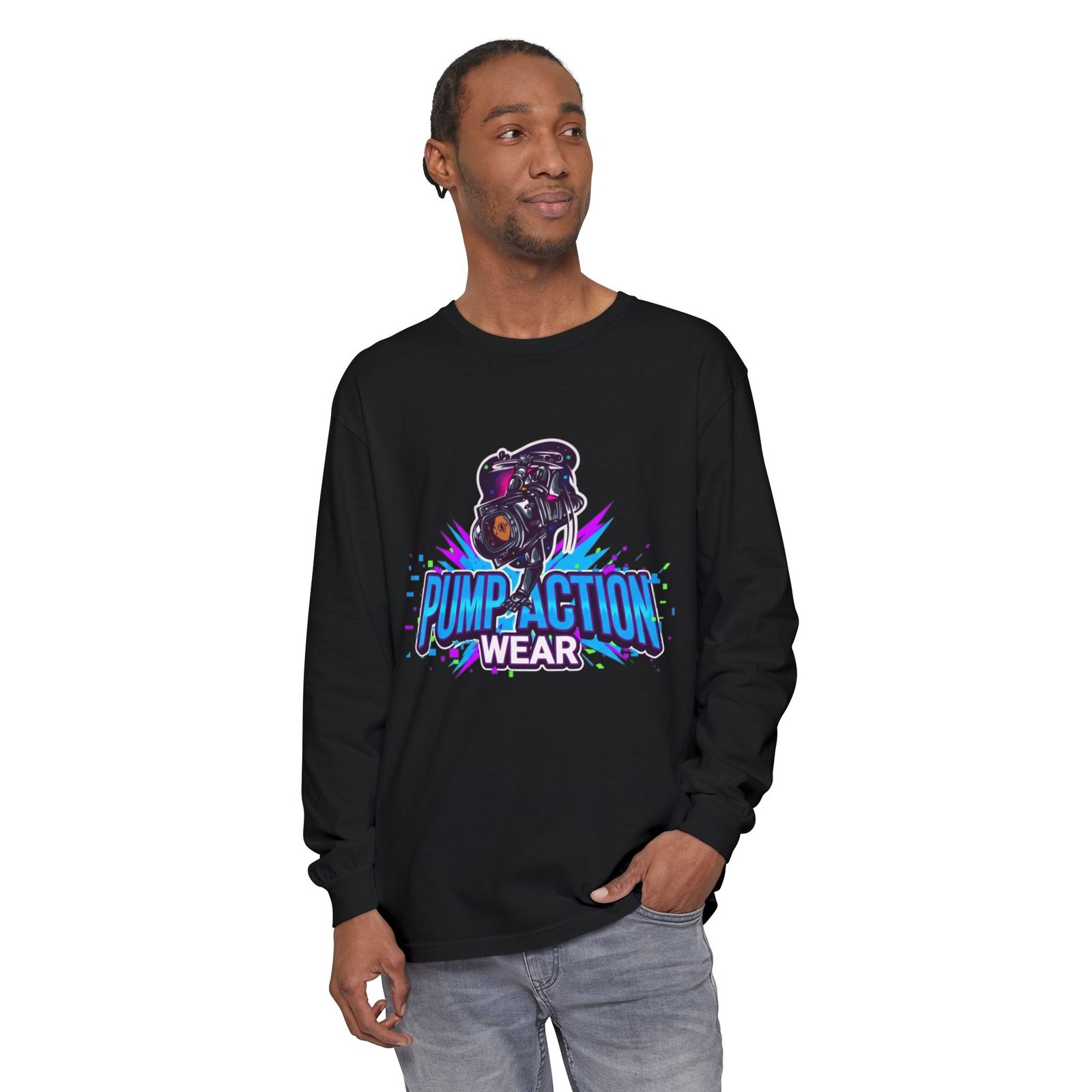 Pump Action Wear Long Sleeve T‑Shirt — Graphic Gun Logo Streetwear - Image 59