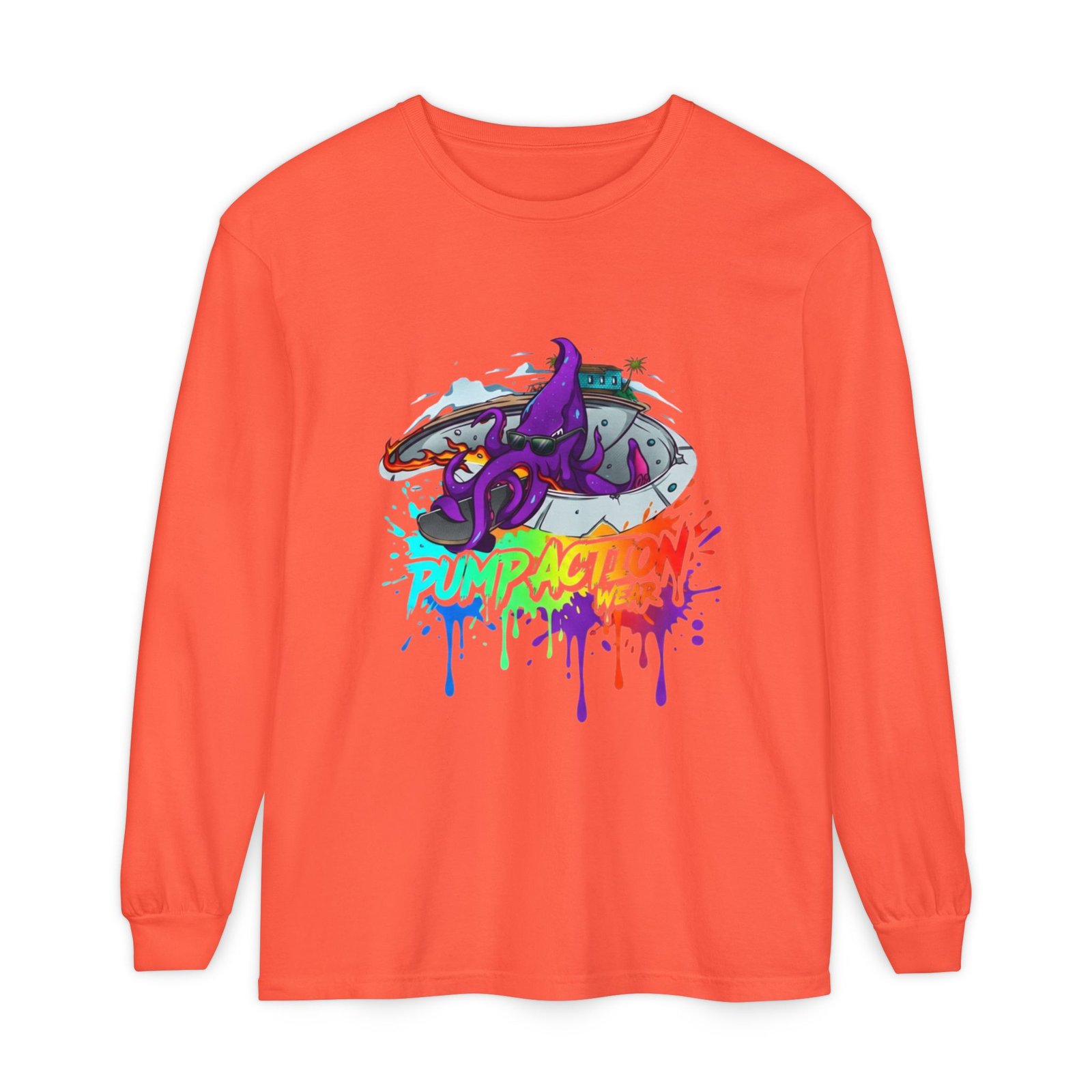 Long Sleeve T‑Shirt — 'Pump Action' Colorful Octopus Skate Graphic - Image 9