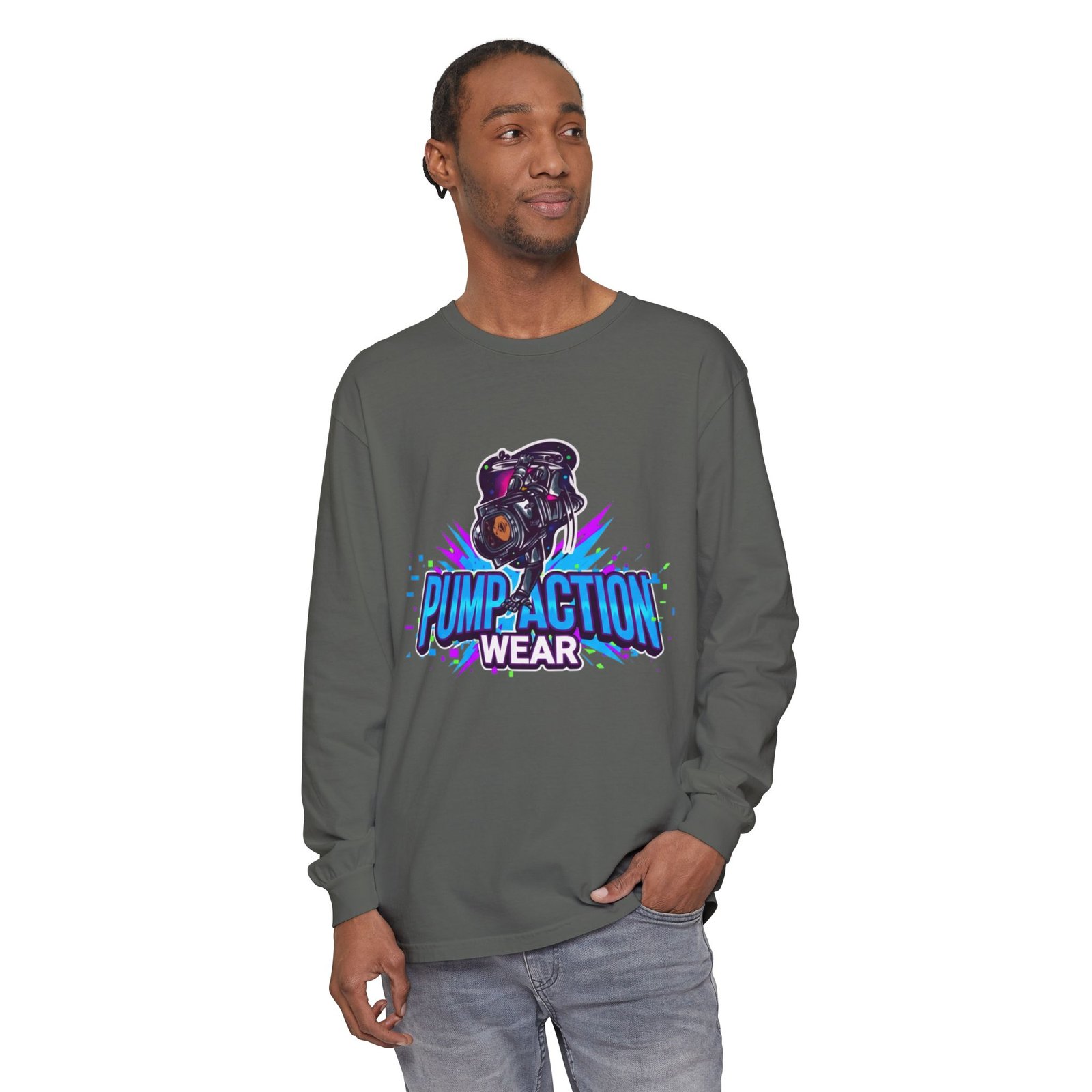 Pump Action Wear Long Sleeve T‑Shirt — Graphic Gun Logo Streetwear - Image 31