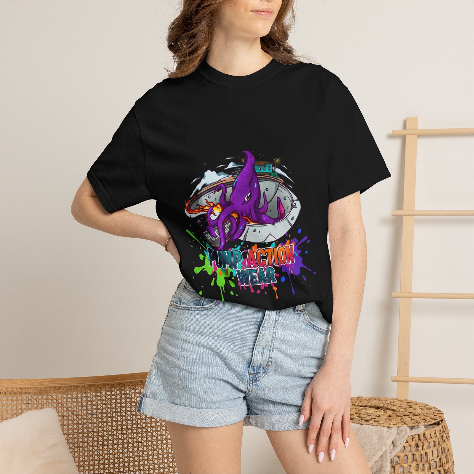 Octopus Paint Splash T-Shirt — "Full Action Wear" Graphic Tee - Image 36