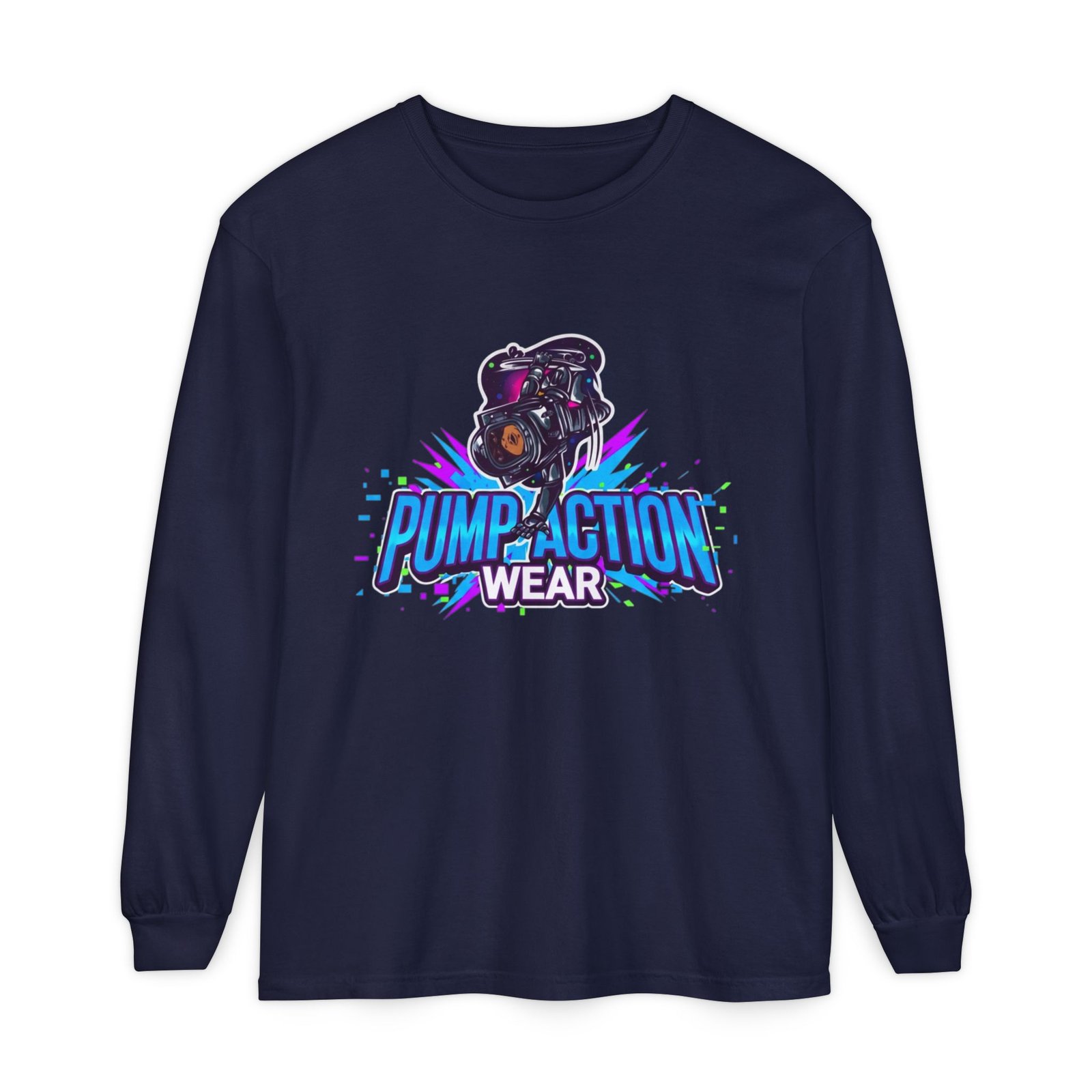 Pump Action Wear Long Sleeve T‑Shirt — Graphic Gun Logo Streetwear - Image 49