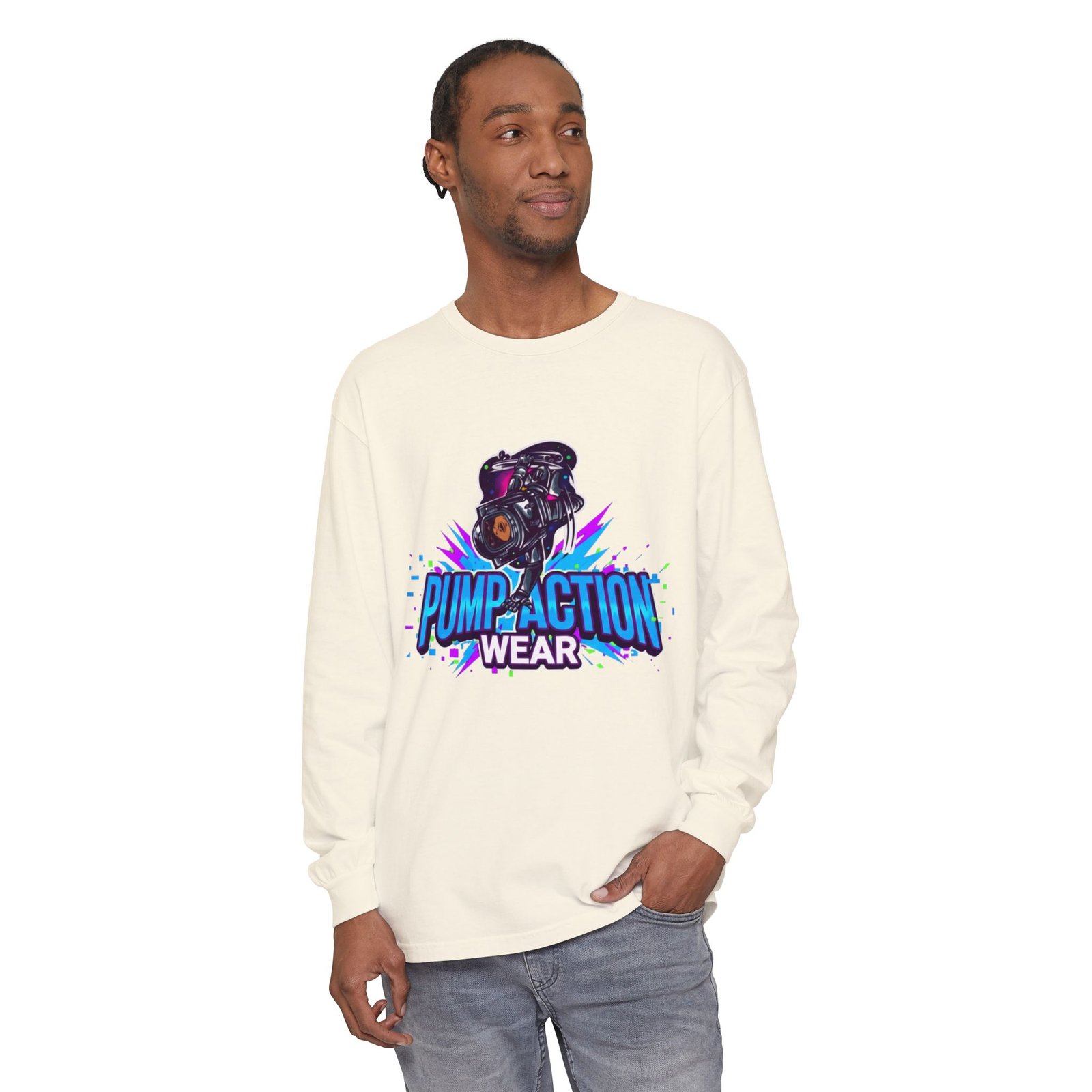 Pump Action Wear Long Sleeve T‑Shirt — Graphic Gun Logo Streetwear - Image 19
