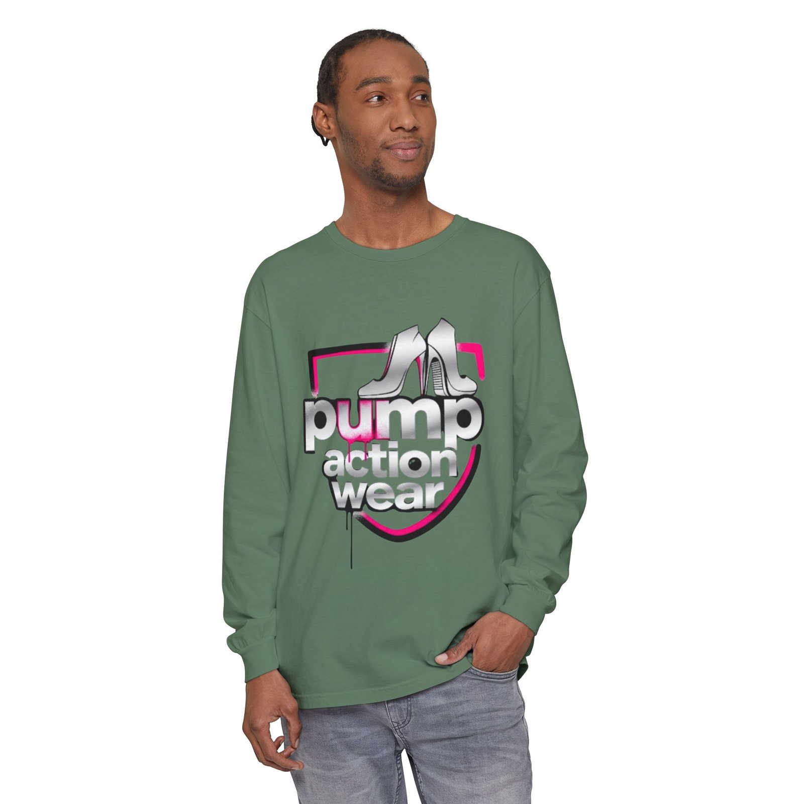 Pump Action Wear Long Sleeve Tee — Retro Chrome Logo Graphic Shirt - Image 51