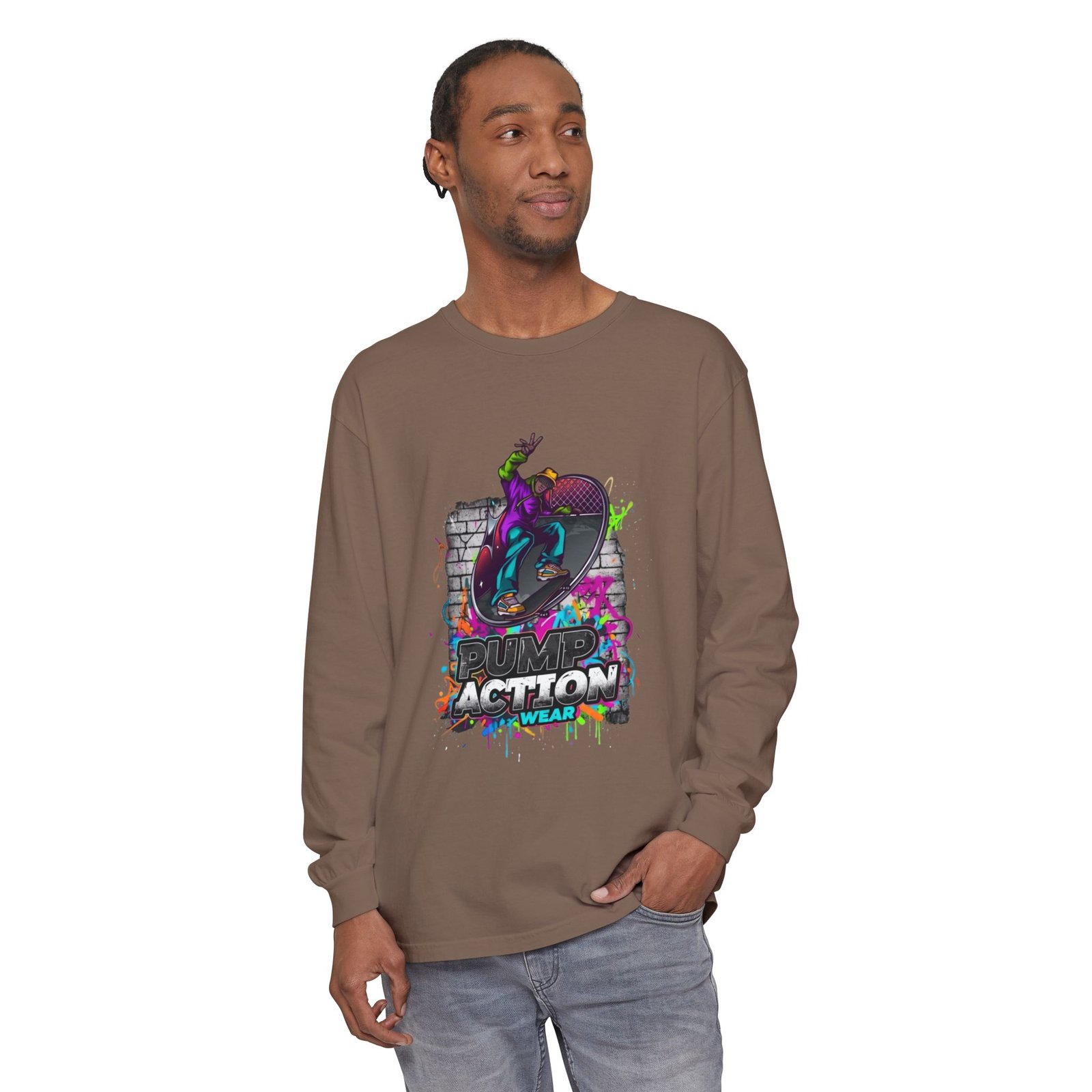 Skate Action Long Sleeve T-Shirt — Neon Skateboard Graphic - Image 27