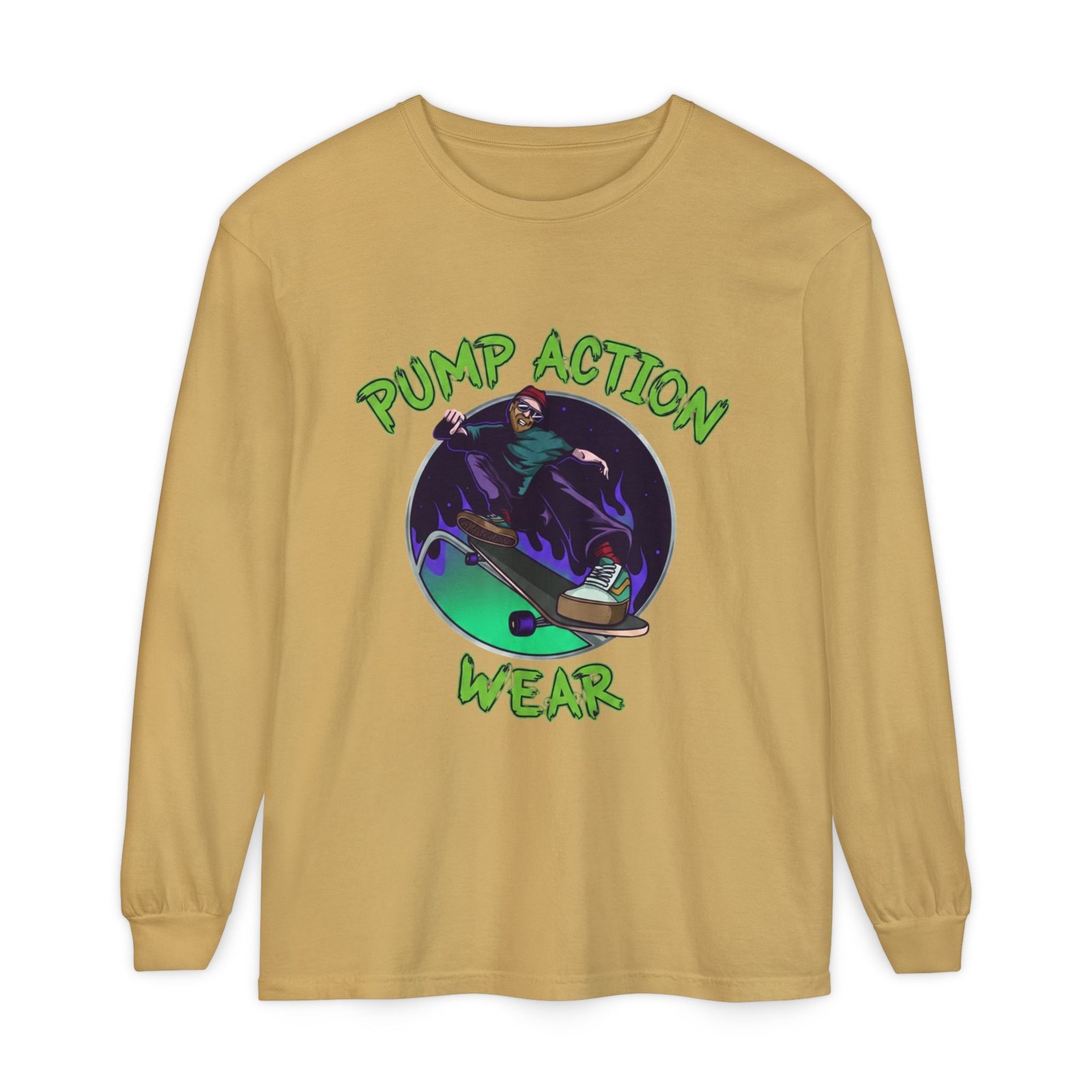 Skateboarder Graphic Long Sleeve Tee — "Pump Action Wear" - Image 21