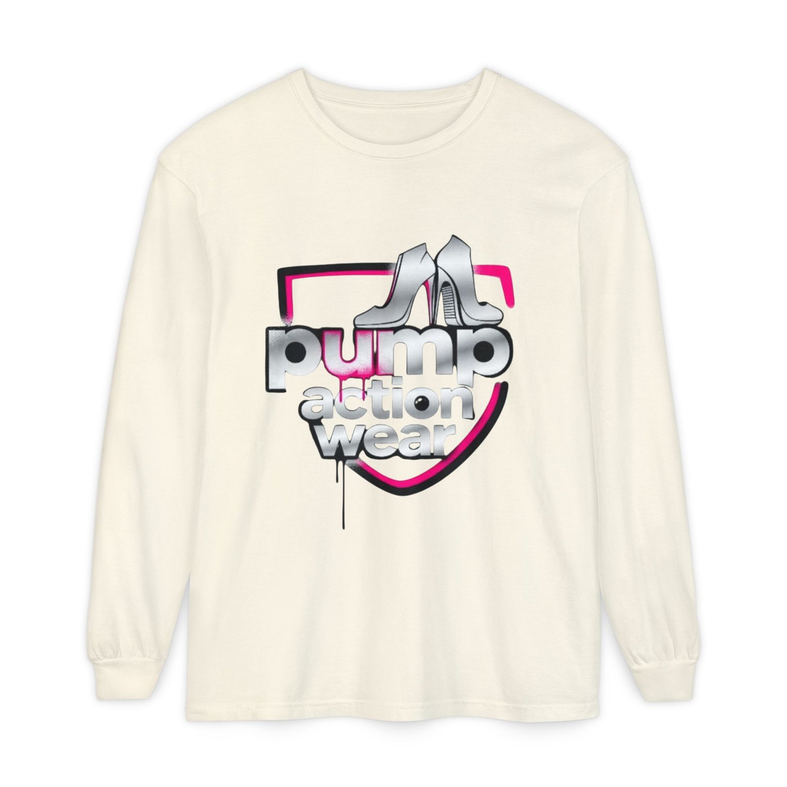 Pump Action Wear Long Sleeve Tee — Retro Chrome Logo Graphic Shirt - Image 17